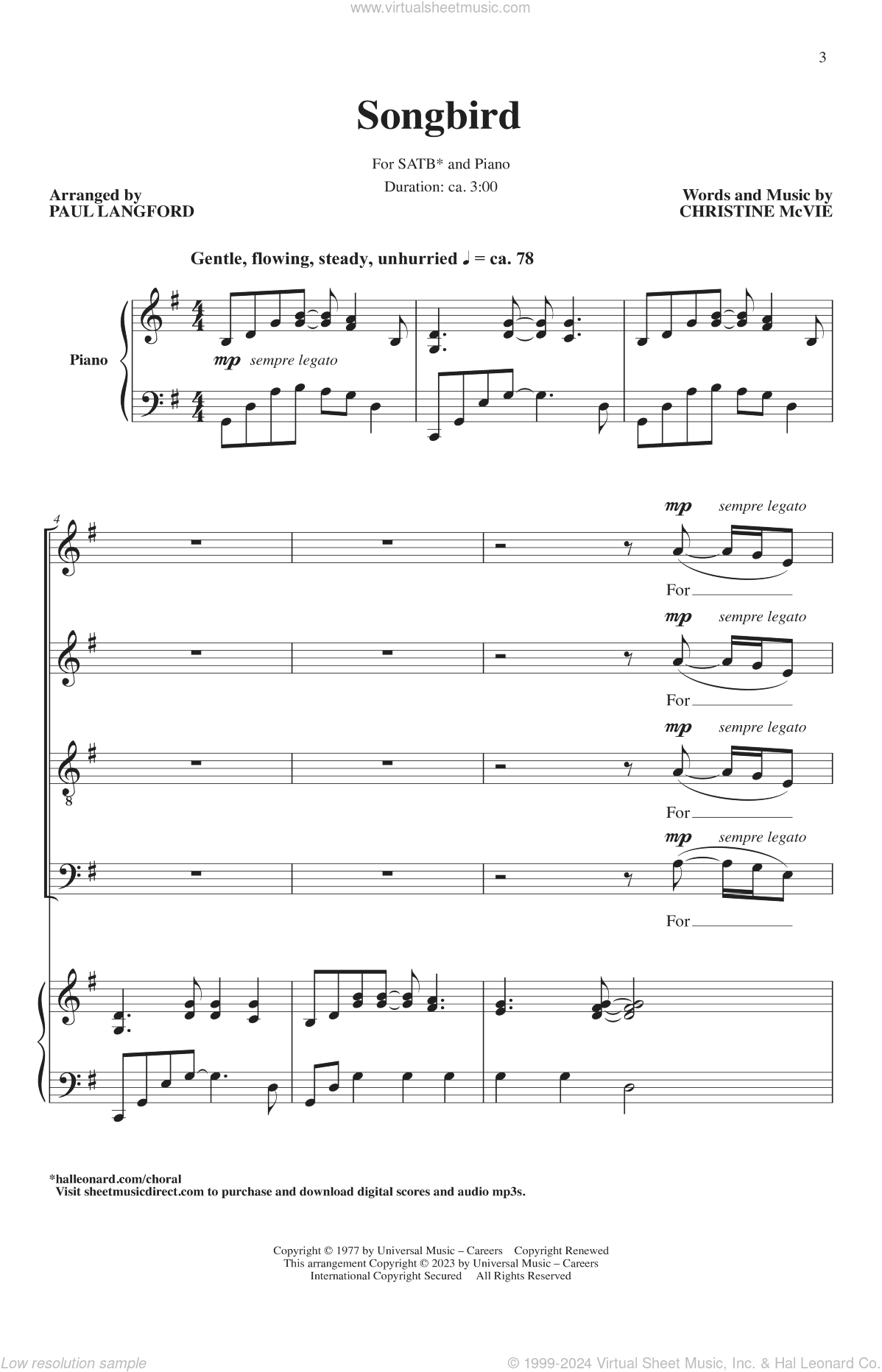 Songbird (arr. Paul Langford)