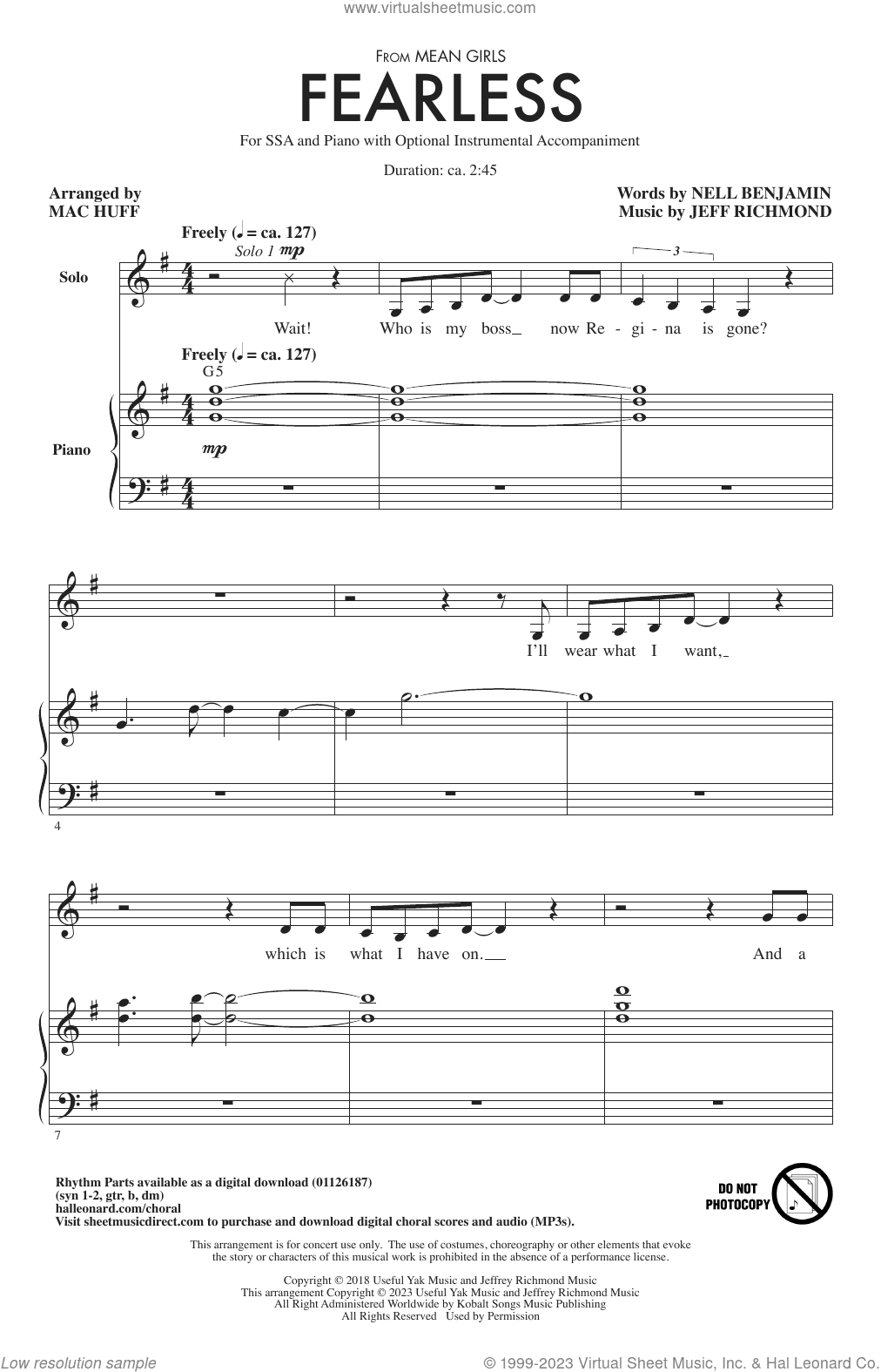 Fearless (from Mean Girls: The Broadway Musical) (arr. Mac Huff)