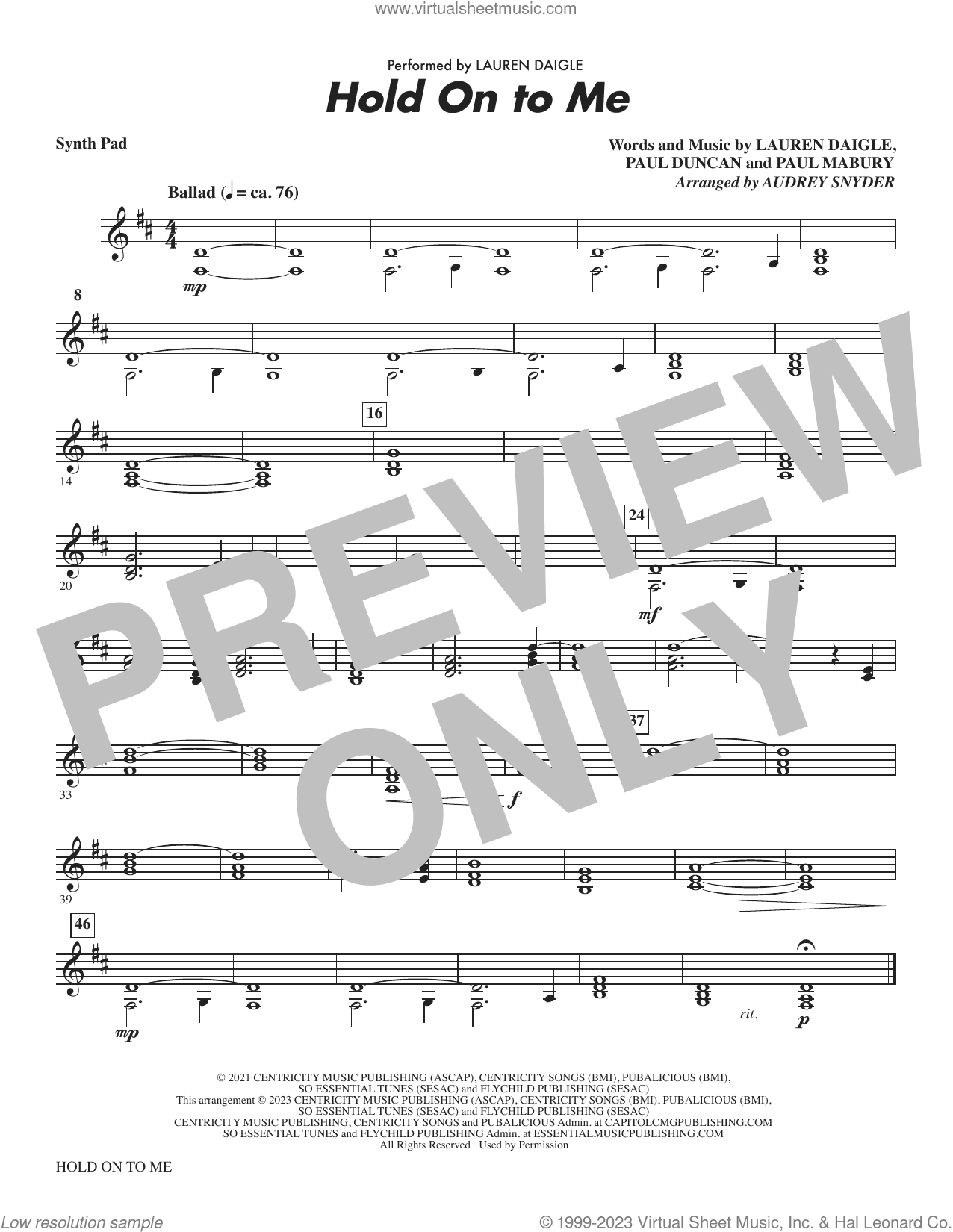 Hold On To Me (arr. Audrey Snyder) (complete set of parts)