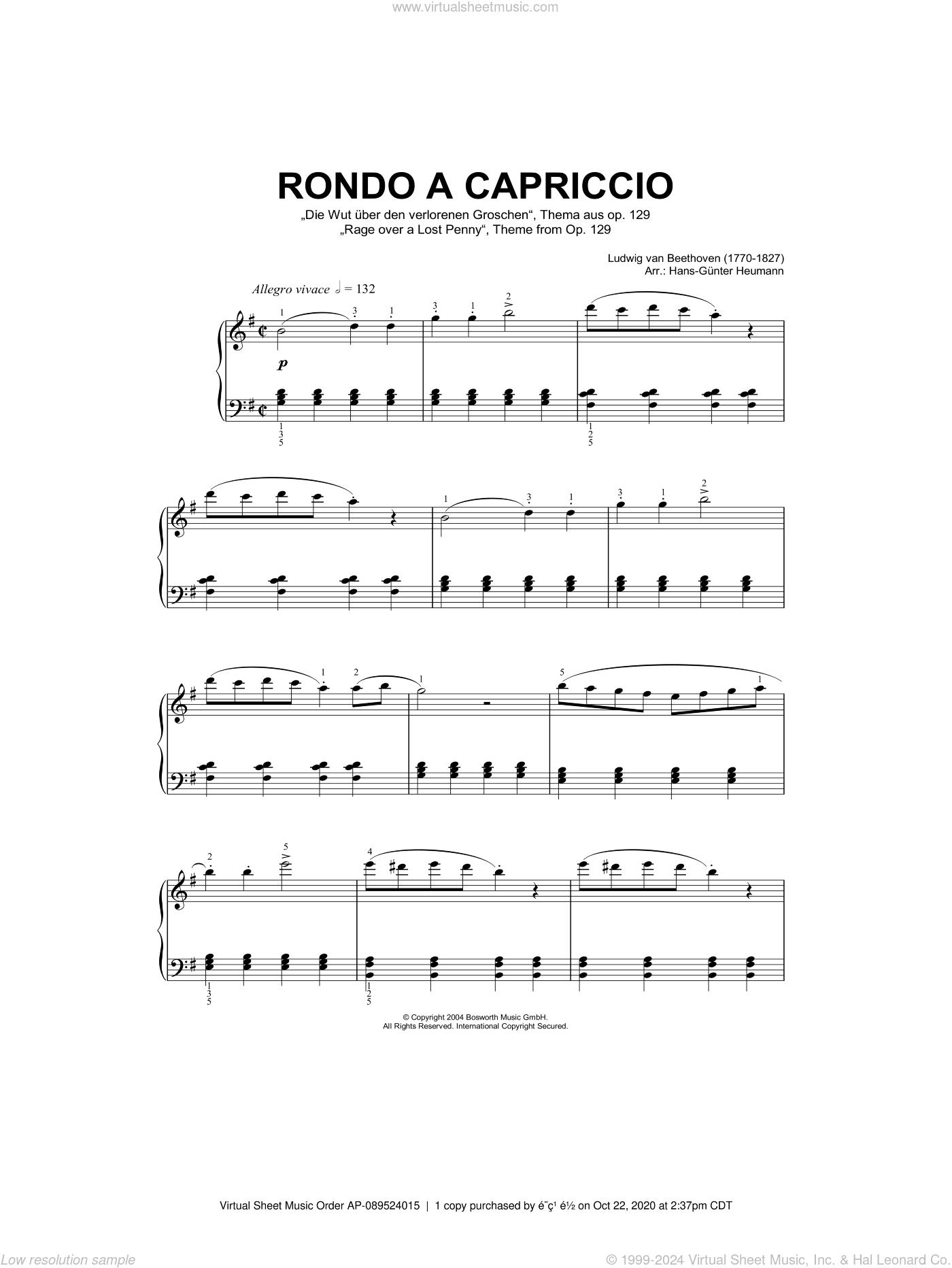 Rondo A Capriccio (Rage Over A Lost Penny), Theme from Op.129