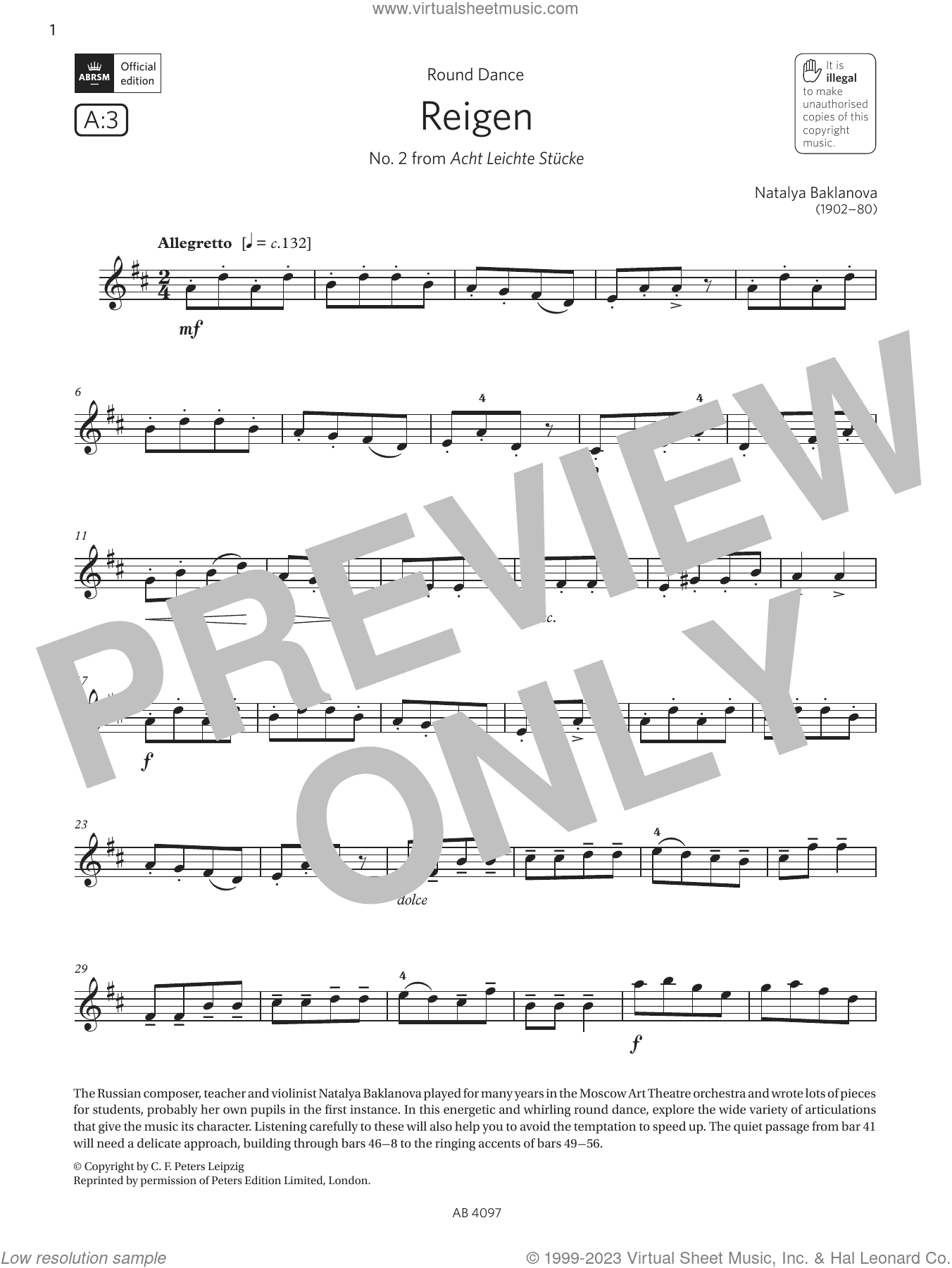 Reigen (Grade 3, A3, from the ABRSM Violin Syllabus from 2024)