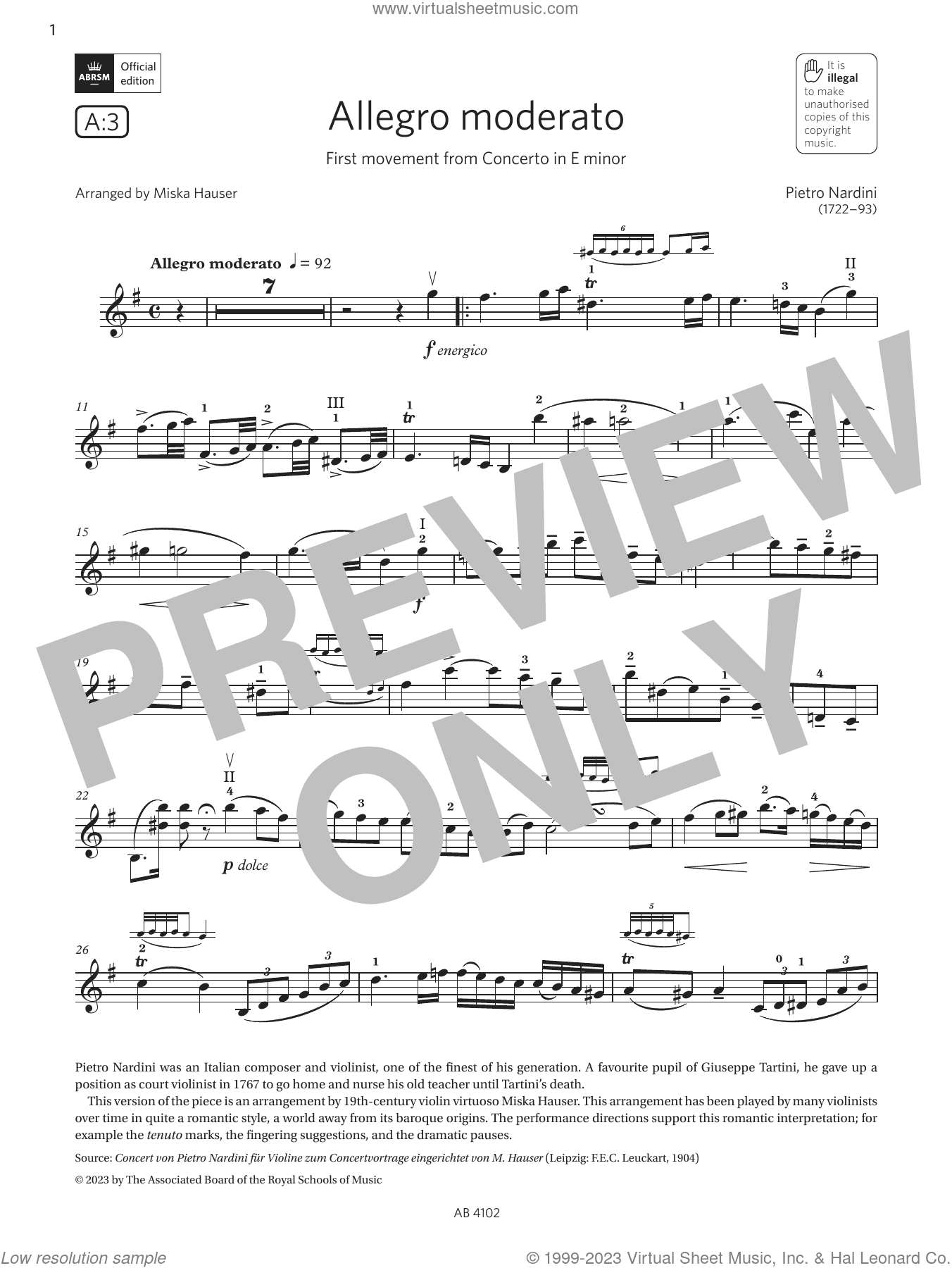 Allegro moderato (Grade 8, A3, from the ABRSM Violin Syllabus from 2024)