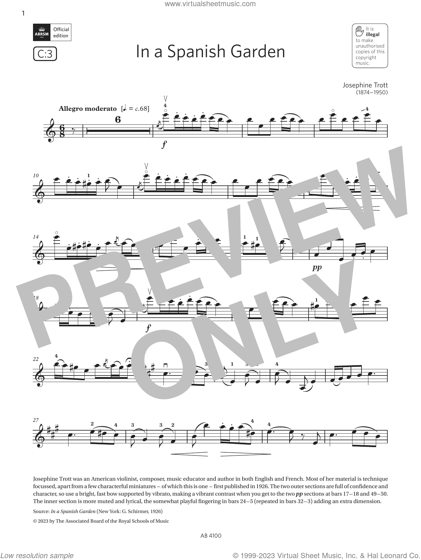 In a Spanish Garden (Grade 6, C3, from the ABRSM Violin Syllabus from 2024)