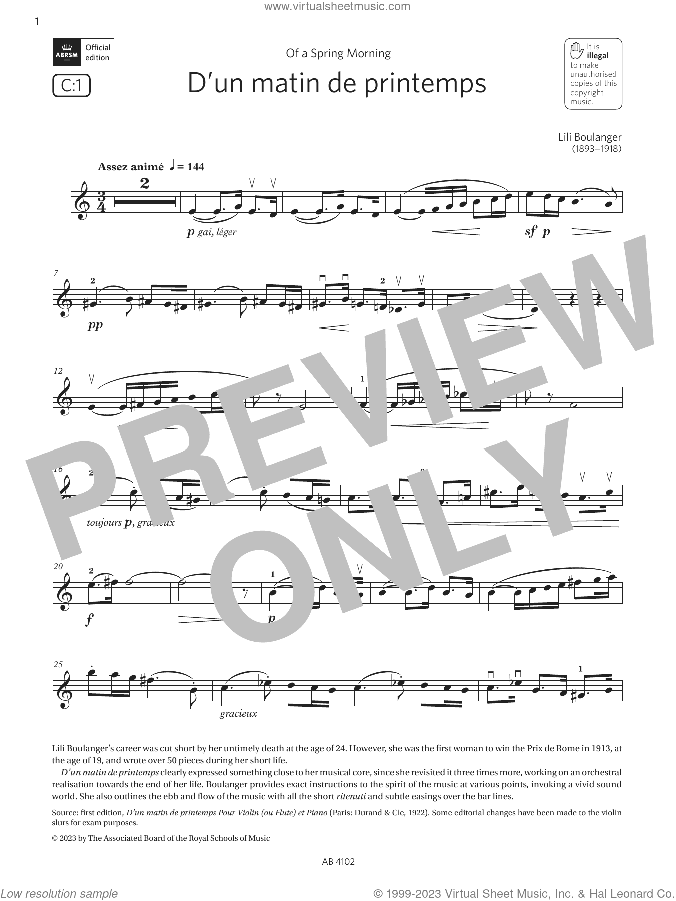 D'un matin de printemps (Grade 8, C1, from the ABRSM Violin Syllabus from 2024)