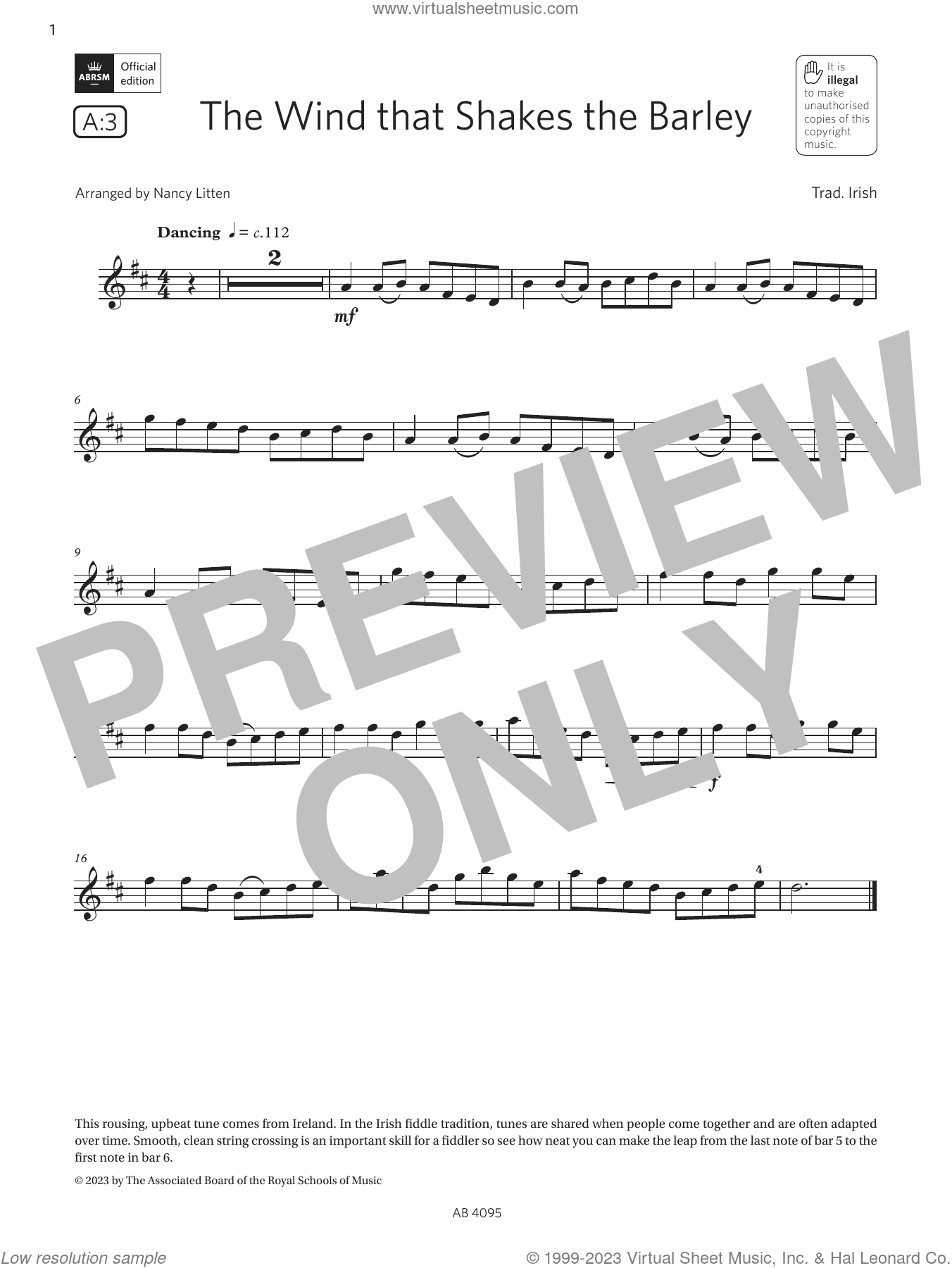 The Wind that Shakes the Barley (Grade 1, A3, from the ABRSM Violin Syllabus from 2024)