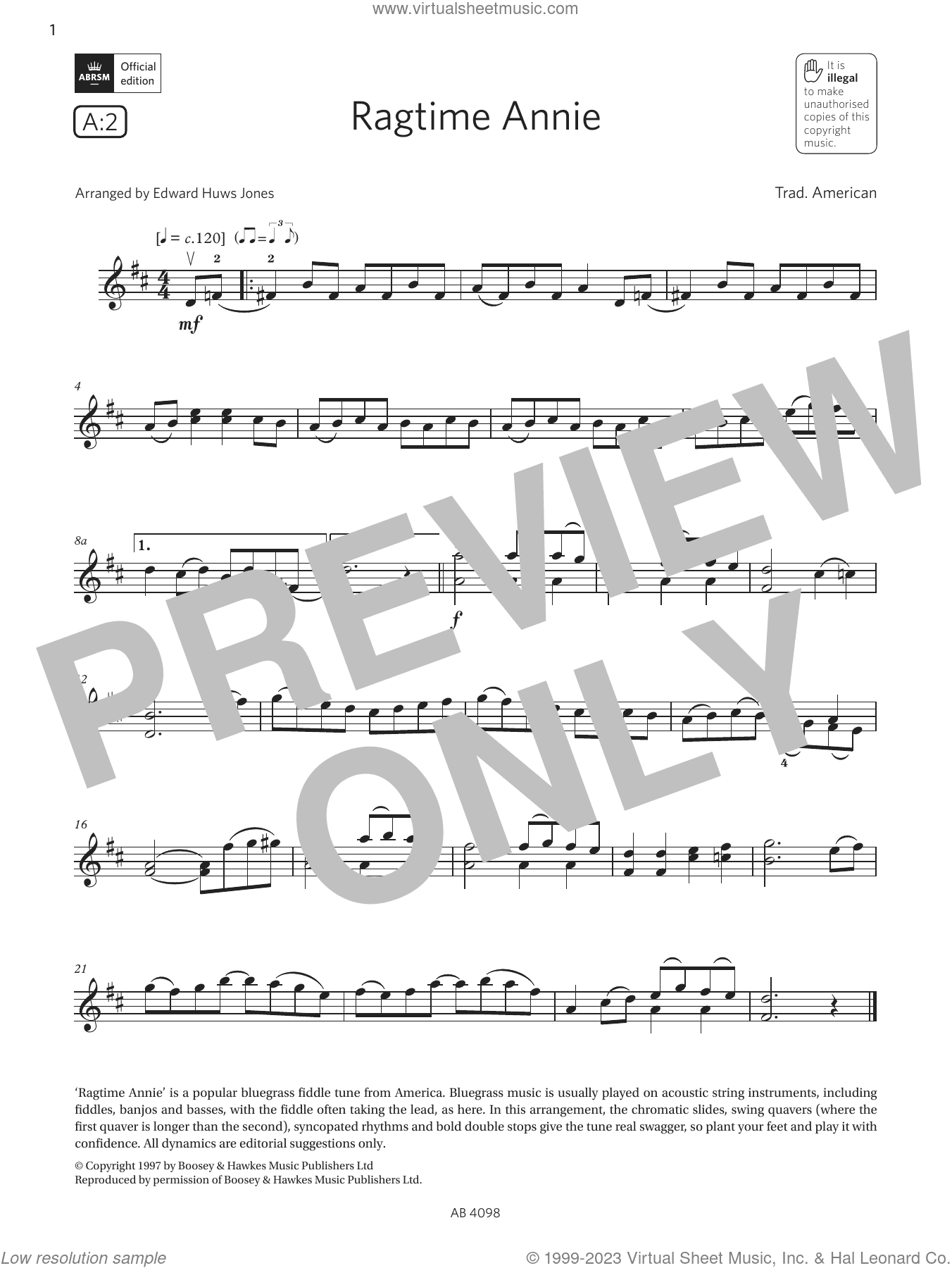 Ragtime Annie (Grade 4, A2, from the ABRSM Violin Syllabus from 2024)
