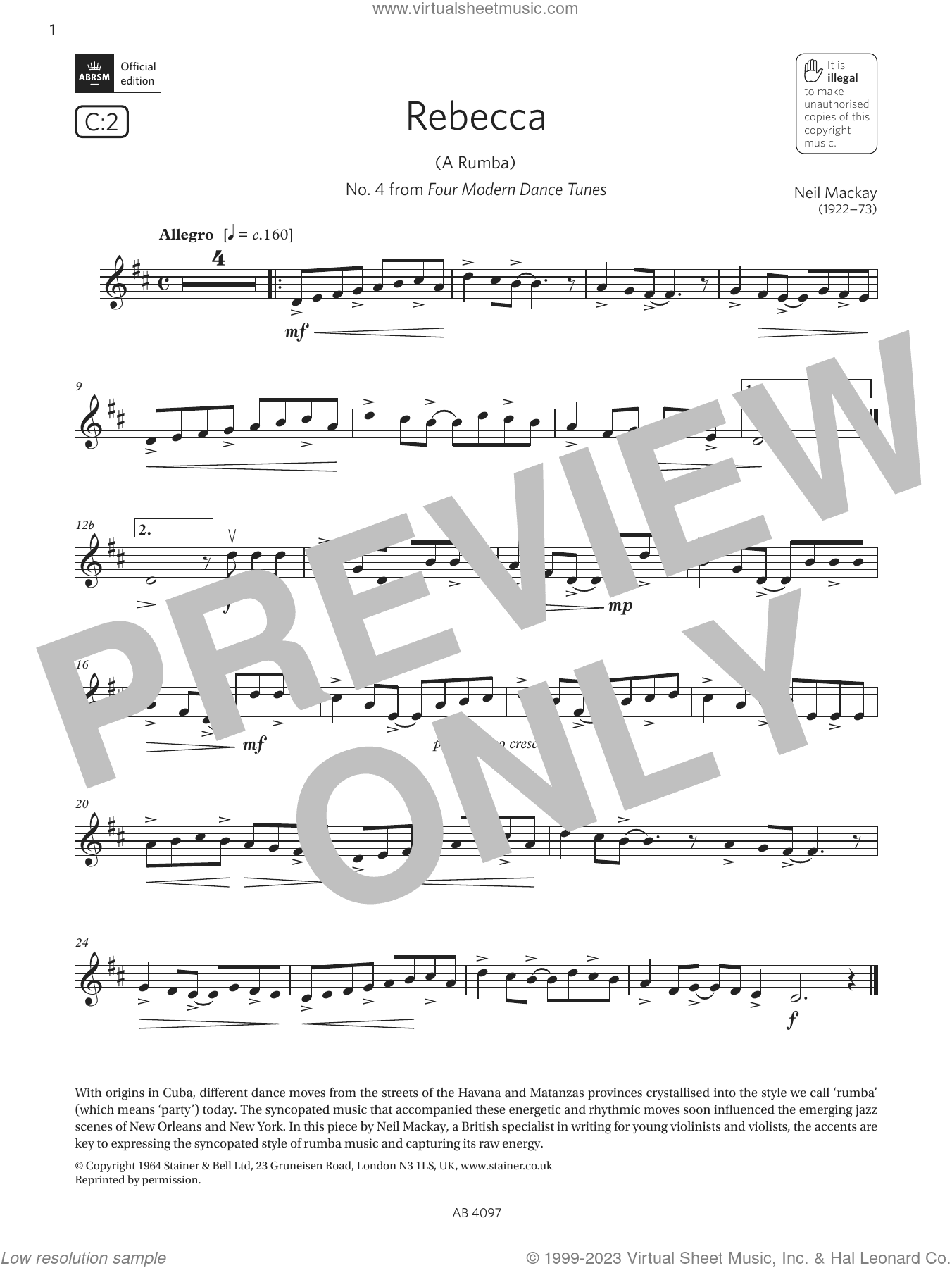 Rebecca (A Rumba) (Grade 3, C2, from the ABRSM Violin Syllabus from 2024)