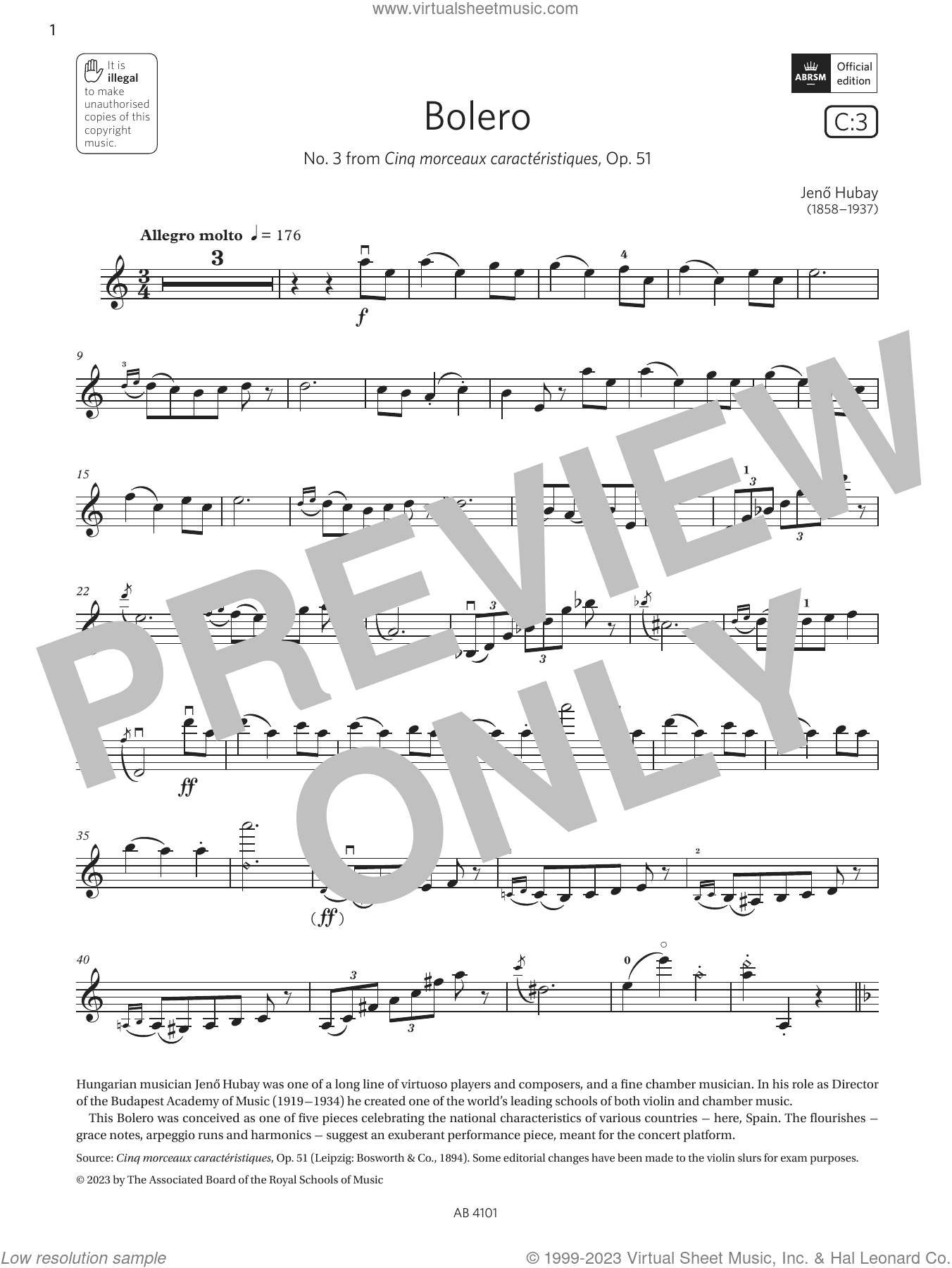 Bolero (Grade 7, C3, from the ABRSM Violin Syllabus from 2024)