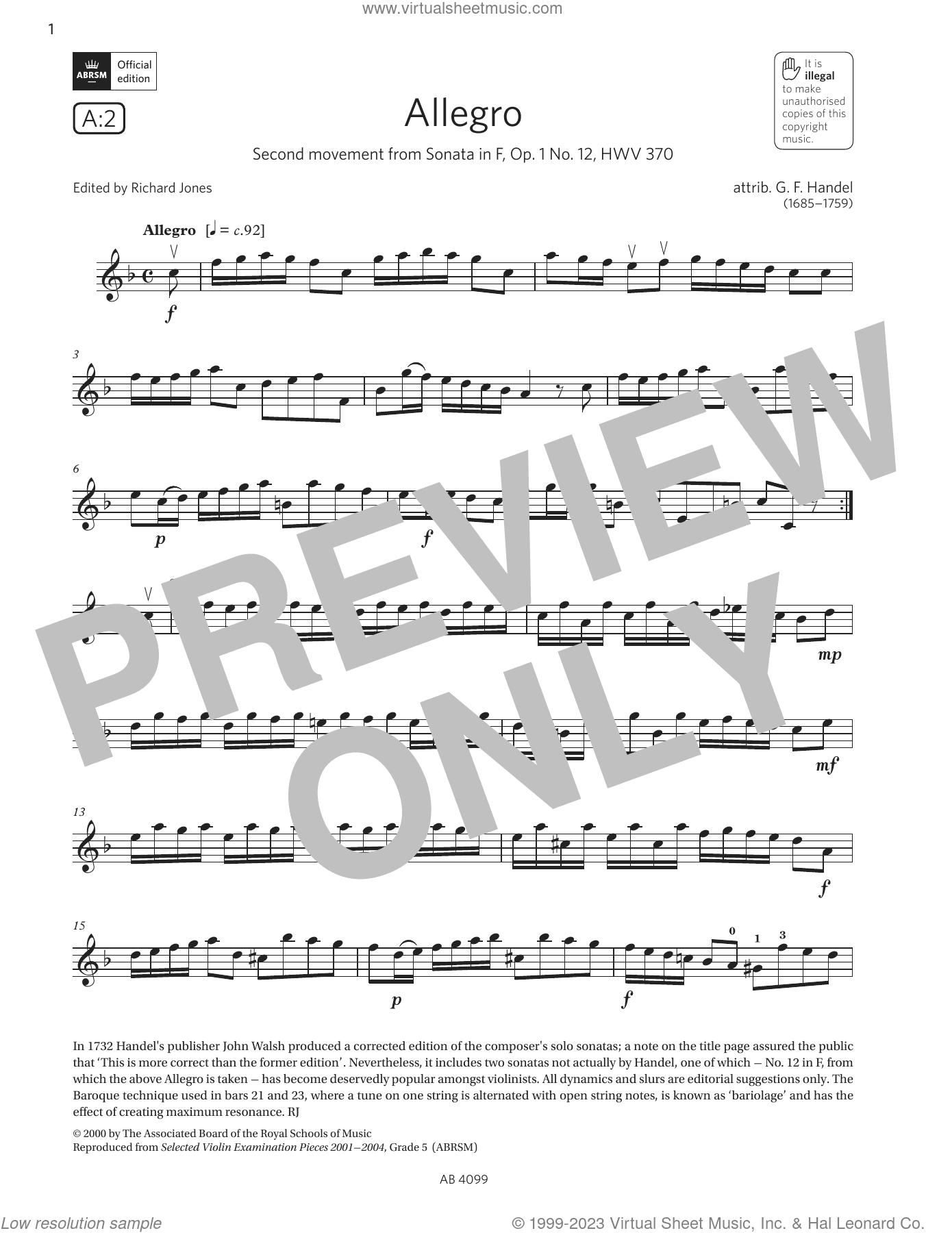 Allegro (Grade 5, A2, from the ABRSM Violin Syllabus from 2024)