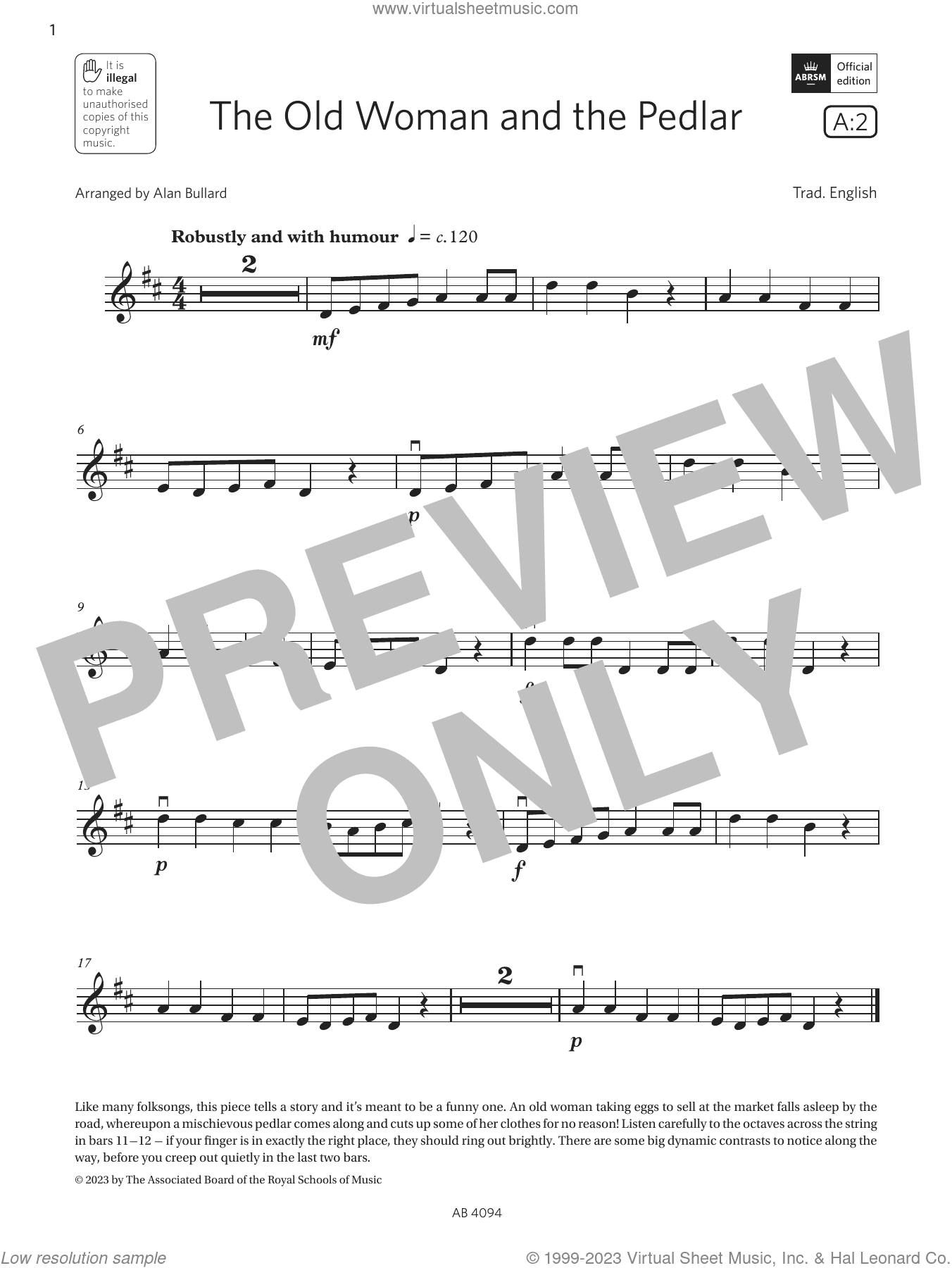 The Old Woman and the Pedlar (Grade Initial, A2, from the ABRSM Violin Syllabus from 2024)