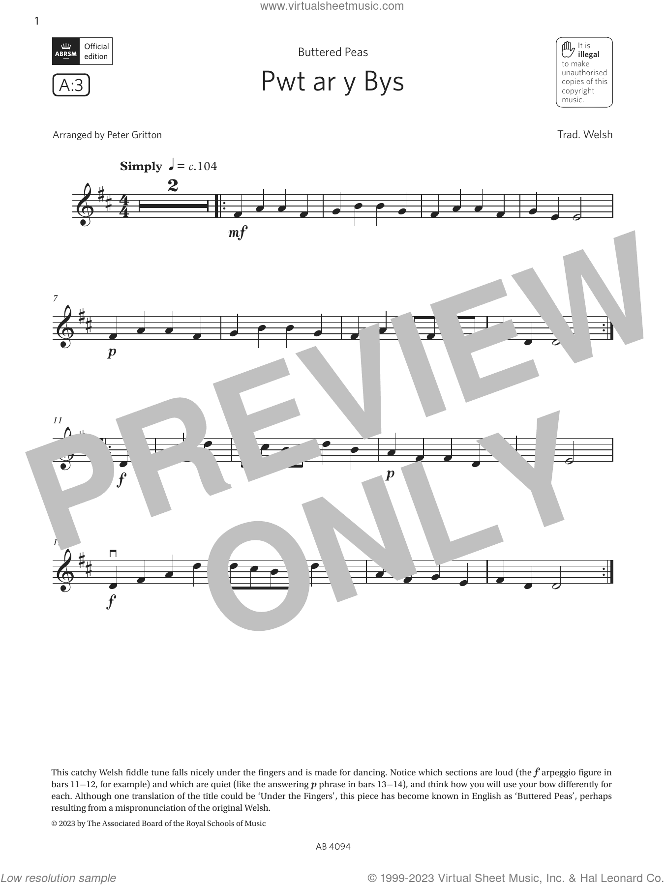 Pwt ar y Bys (Grade Initial, A3, from the ABRSM Violin Syllabus from 2024)