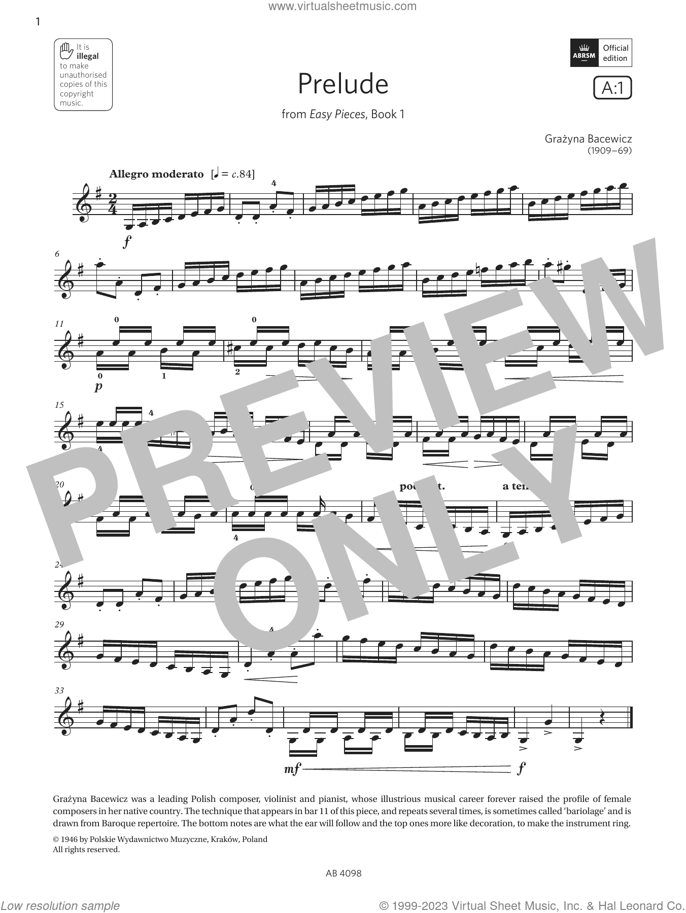 Prelude (Grade 4, A1, from the ABRSM Violin Syllabus from 2024)