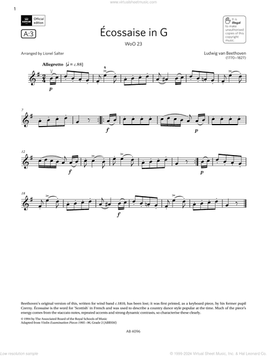 Ecossaise in G, WoO 23 (Grade 2, A3, from the ABRSM Violin Syllabus from 2024)