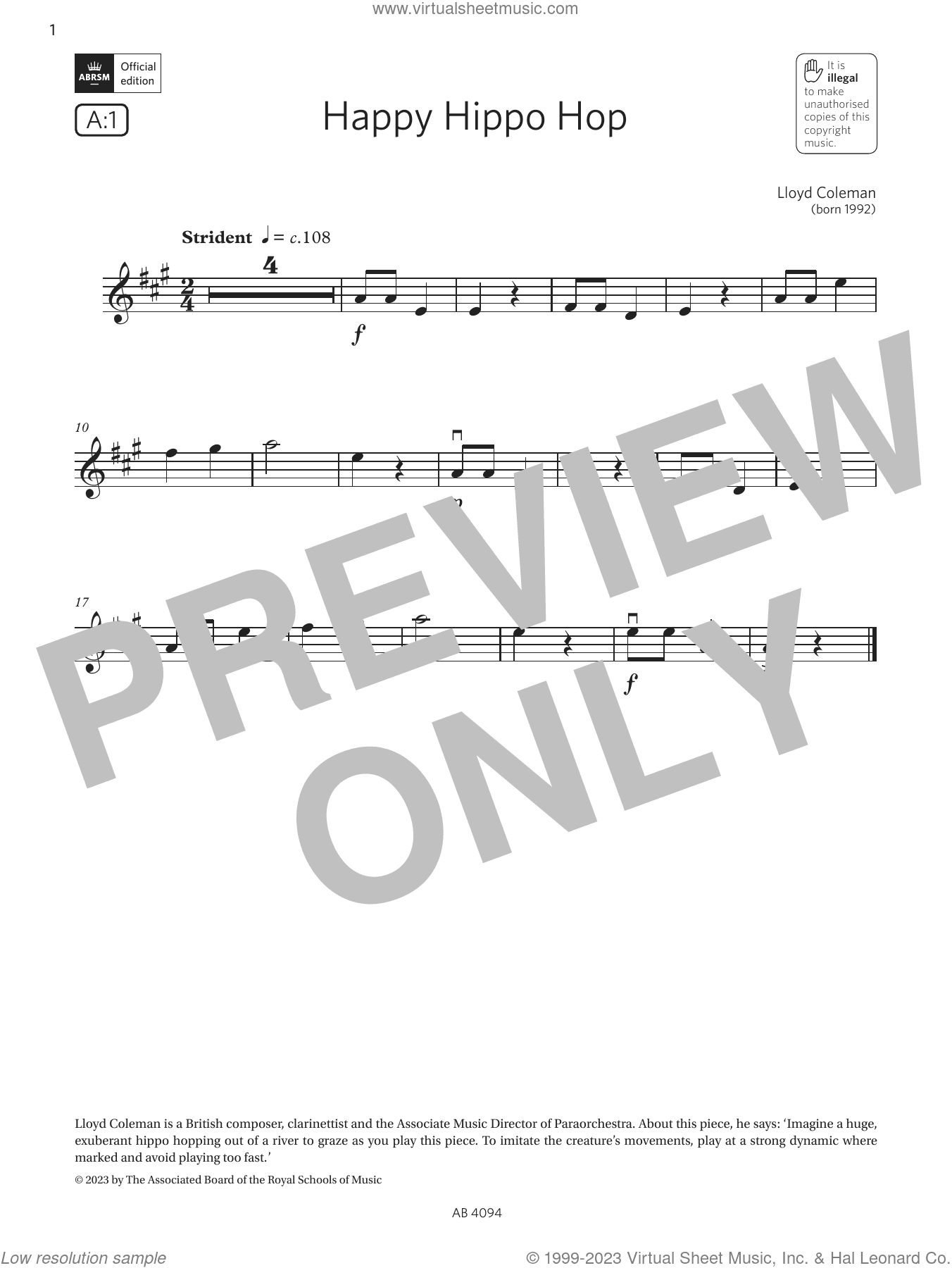 Happy Hippo Hop (Grade Initial, A1, from the ABRSM Violin Syllabus from 2024)