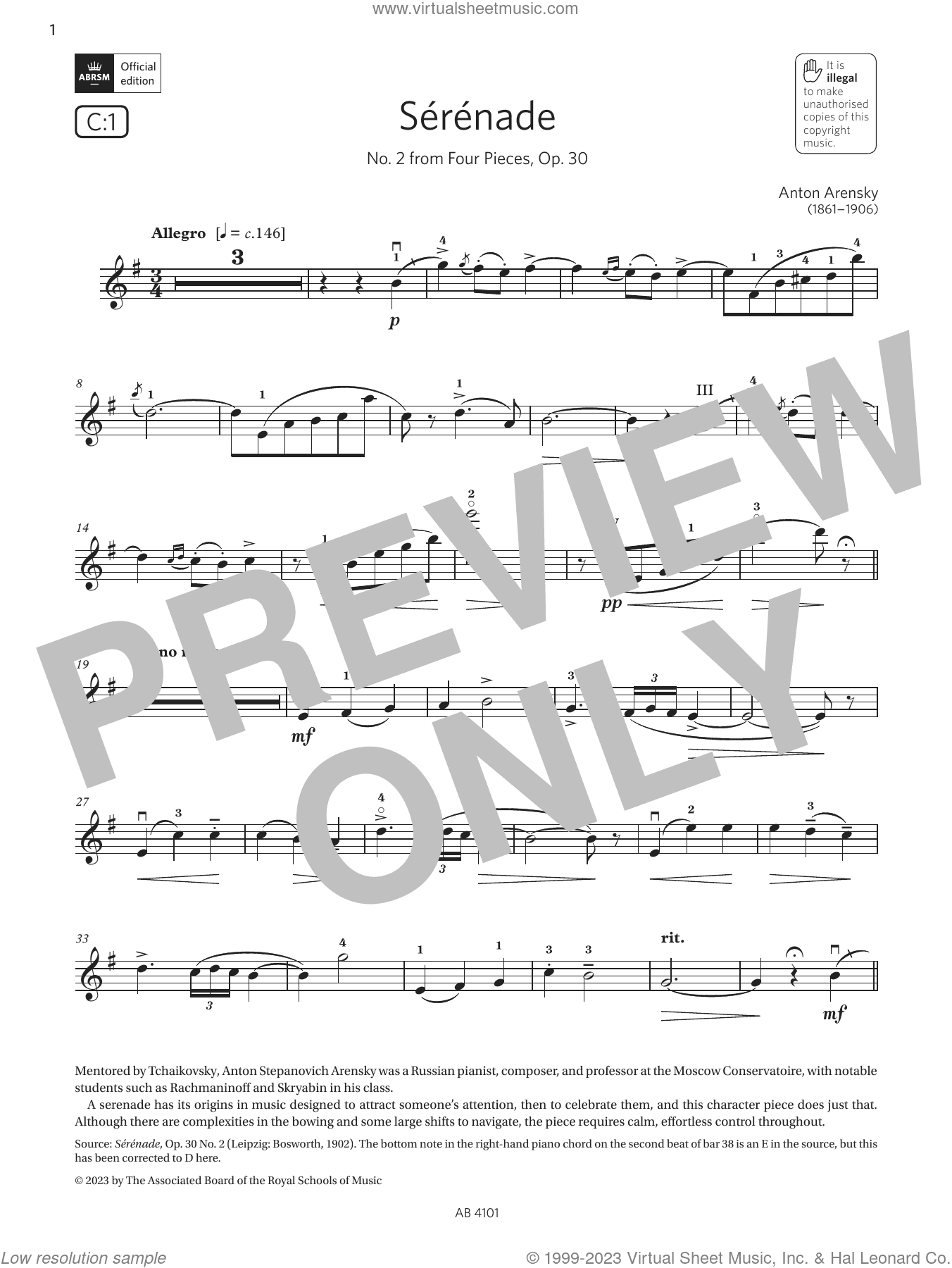 Serenade (Grade 7, C1, from the ABRSM Violin Syllabus from 2024)