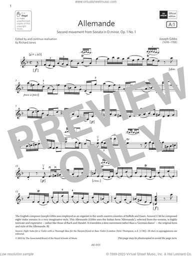 Allemande (Grade 7, A1, from the ABRSM Violin Syllabus from 2024)