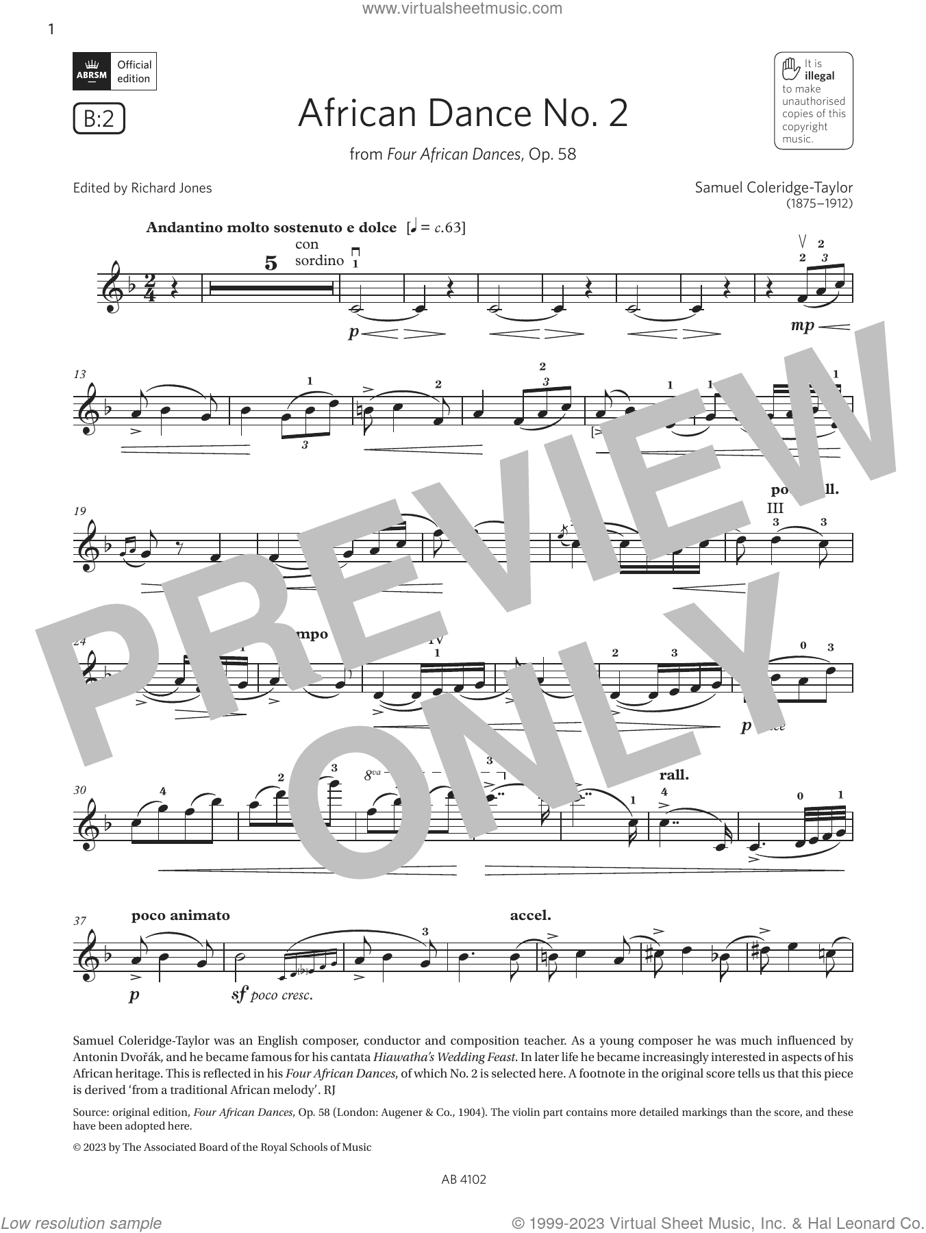 African Dance No. 2 (Grade 8, B2, from the ABRSM Violin Syllabus from 2024)