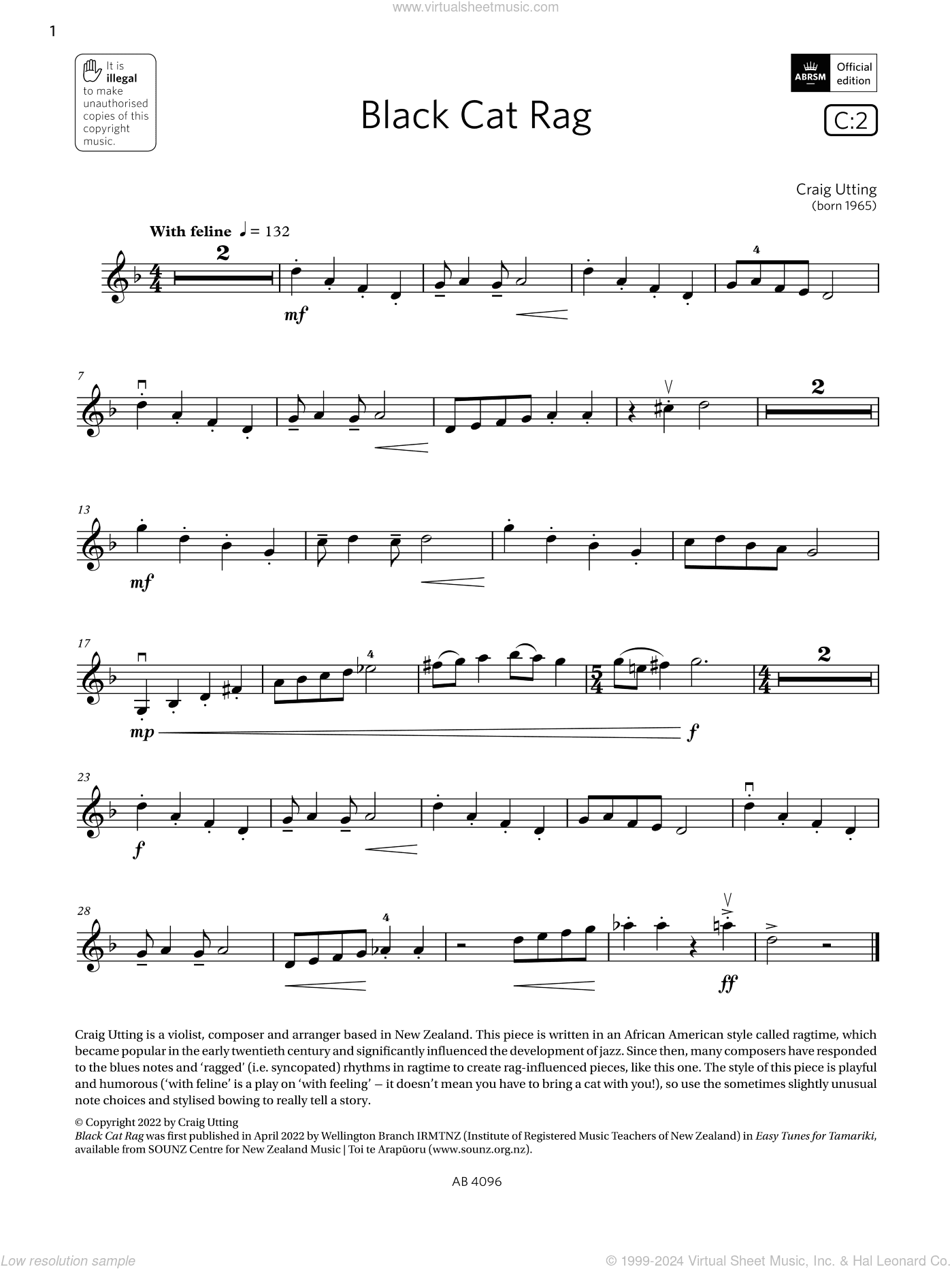 Black Cat Rag (Grade 2, C2, from the ABRSM Violin Syllabus from 2024)