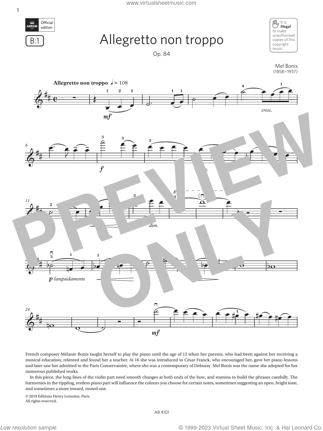 Allegretto non troppo (Grade 7, B1, from the ABRSM Violin Syllabus from 2024)
