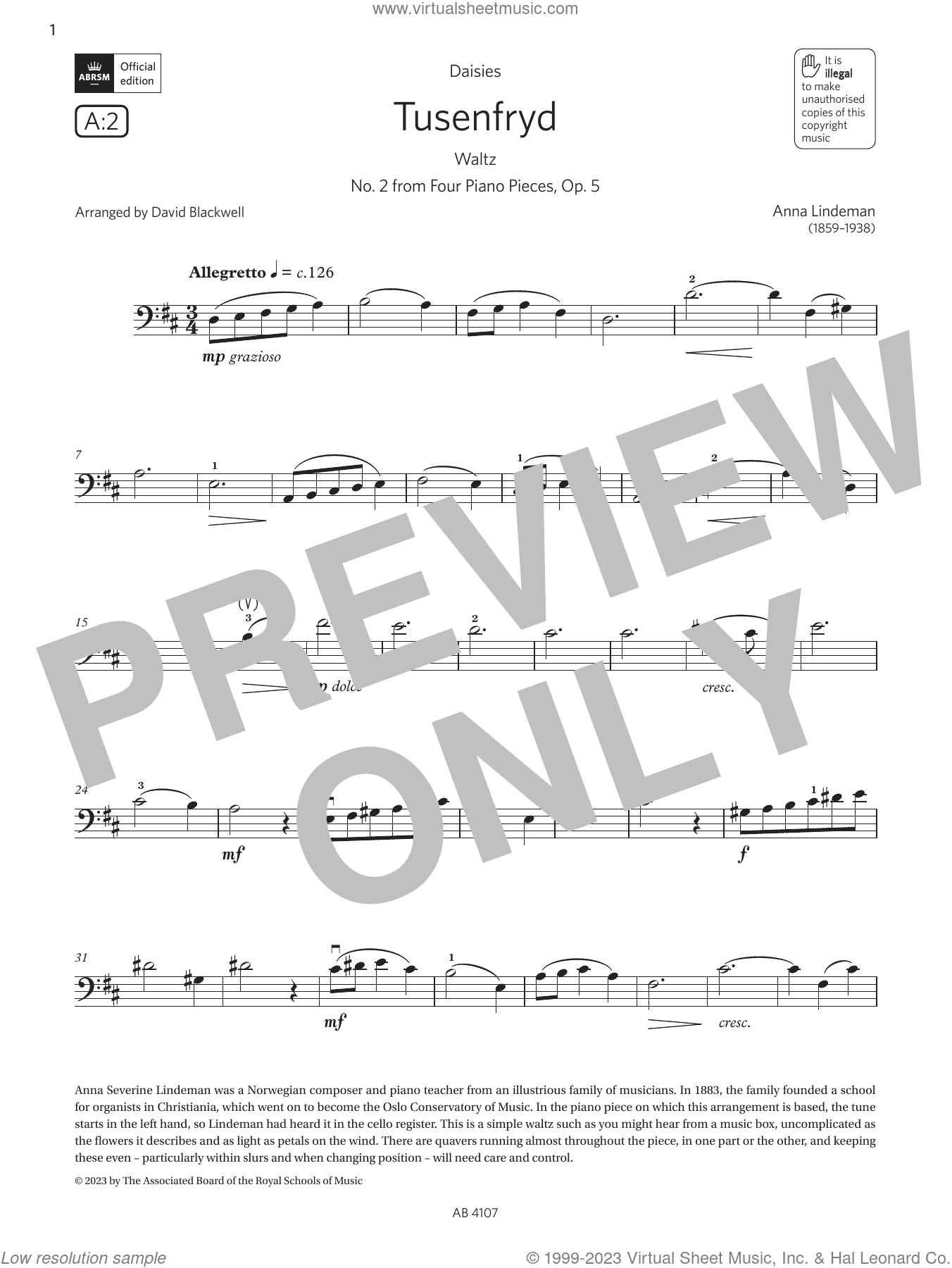 Tusenfryd (Grade 4, A2, from the ABRSM Cello Syllabus from 2024)