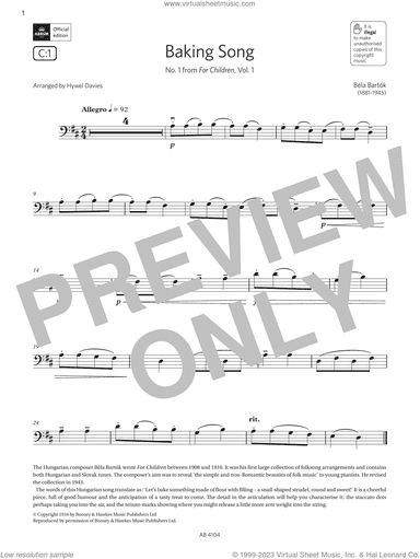 Baking Song (Grade 1, C1, from the ABRSM Cello Syllabus from 2024)