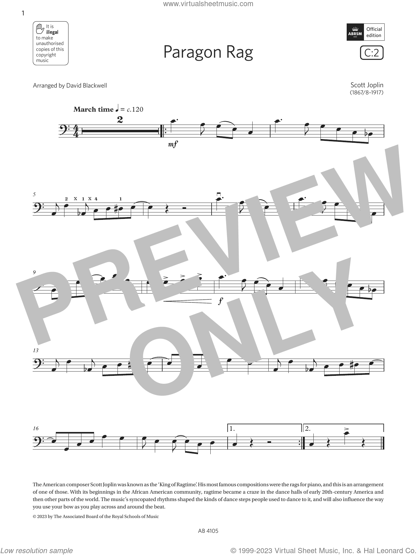 Paragon Rag (Grade 2, C2, from the ABRSM Cello Syllabus from 2024)