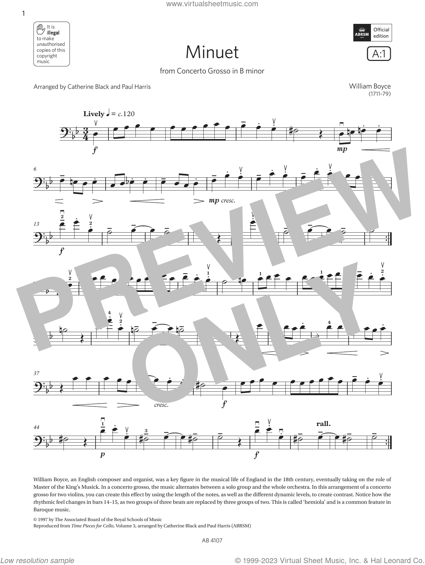 Minuet (Grade 4, A1, from the ABRSM Cello Syllabus from 2024)