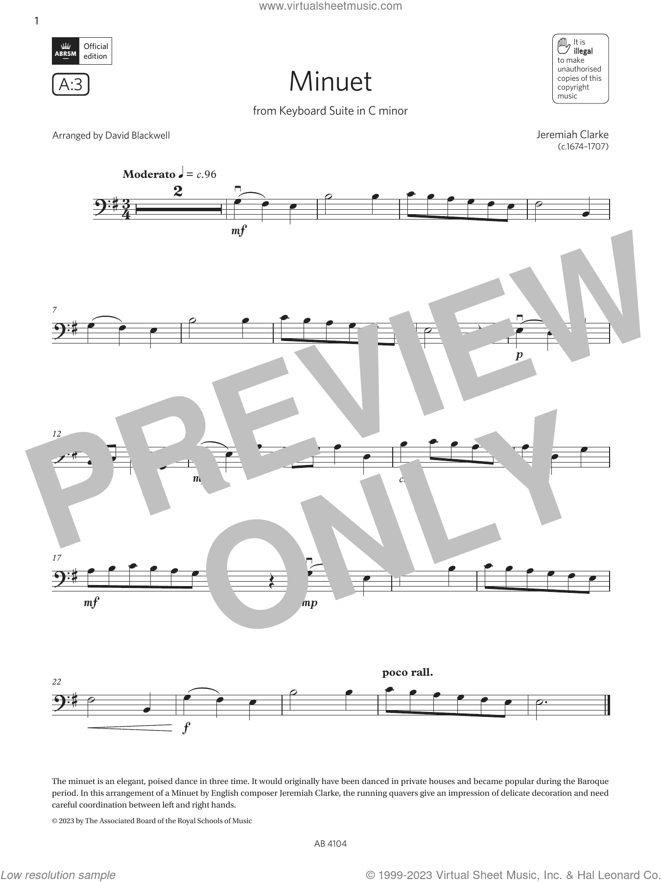 Minuet (Grade 1, A3, from the ABRSM Cello Syllabus from 2024)