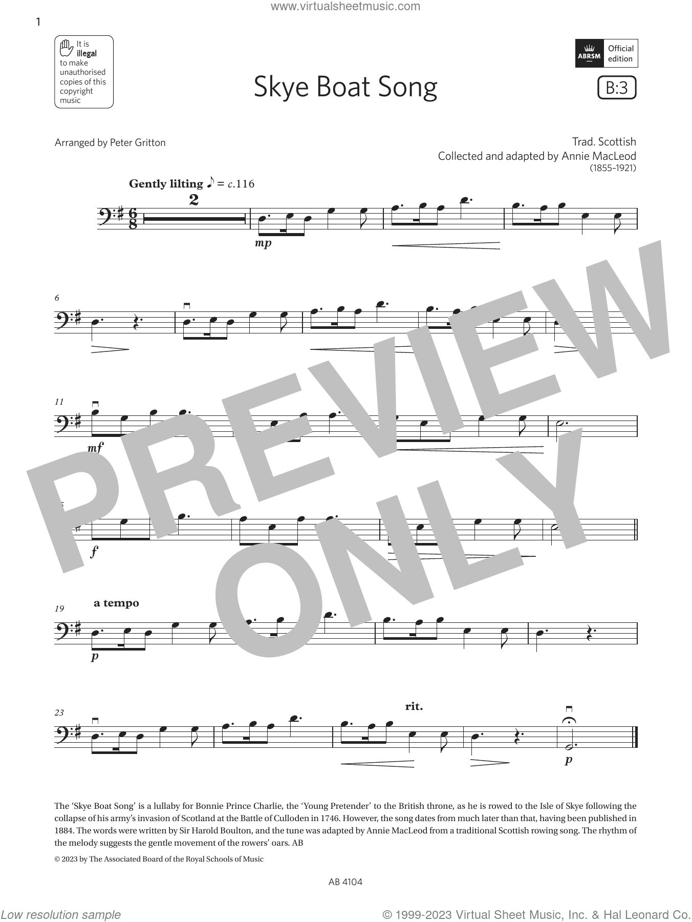 Skye Boat Song (Grade 1, B3, from the ABRSM Cello Syllabus from 2024)