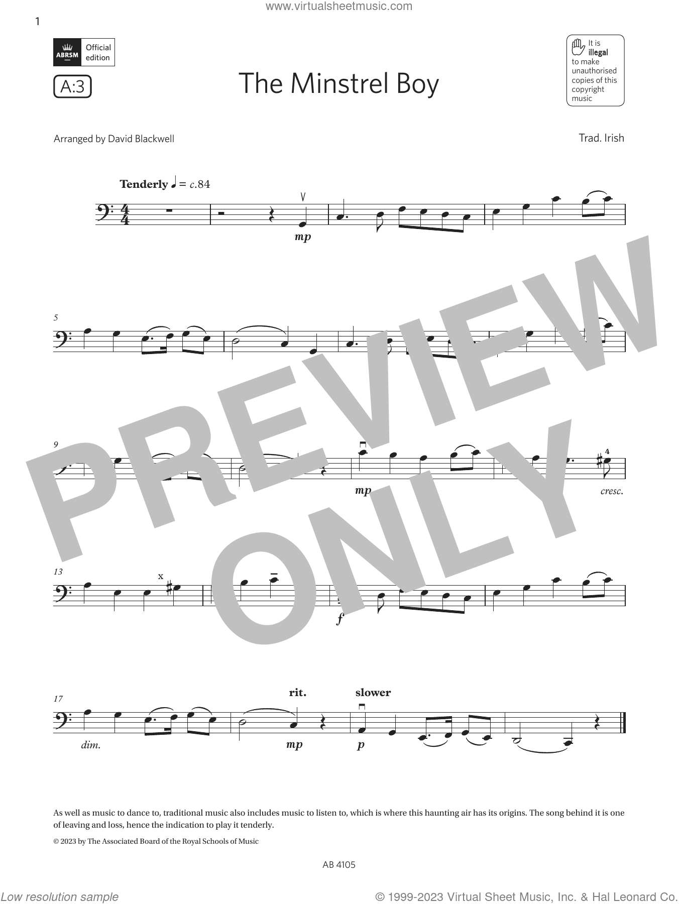 The Minstrel Boy (Grade 2, A3, from the ABRSM Cello Syllabus from 2024)