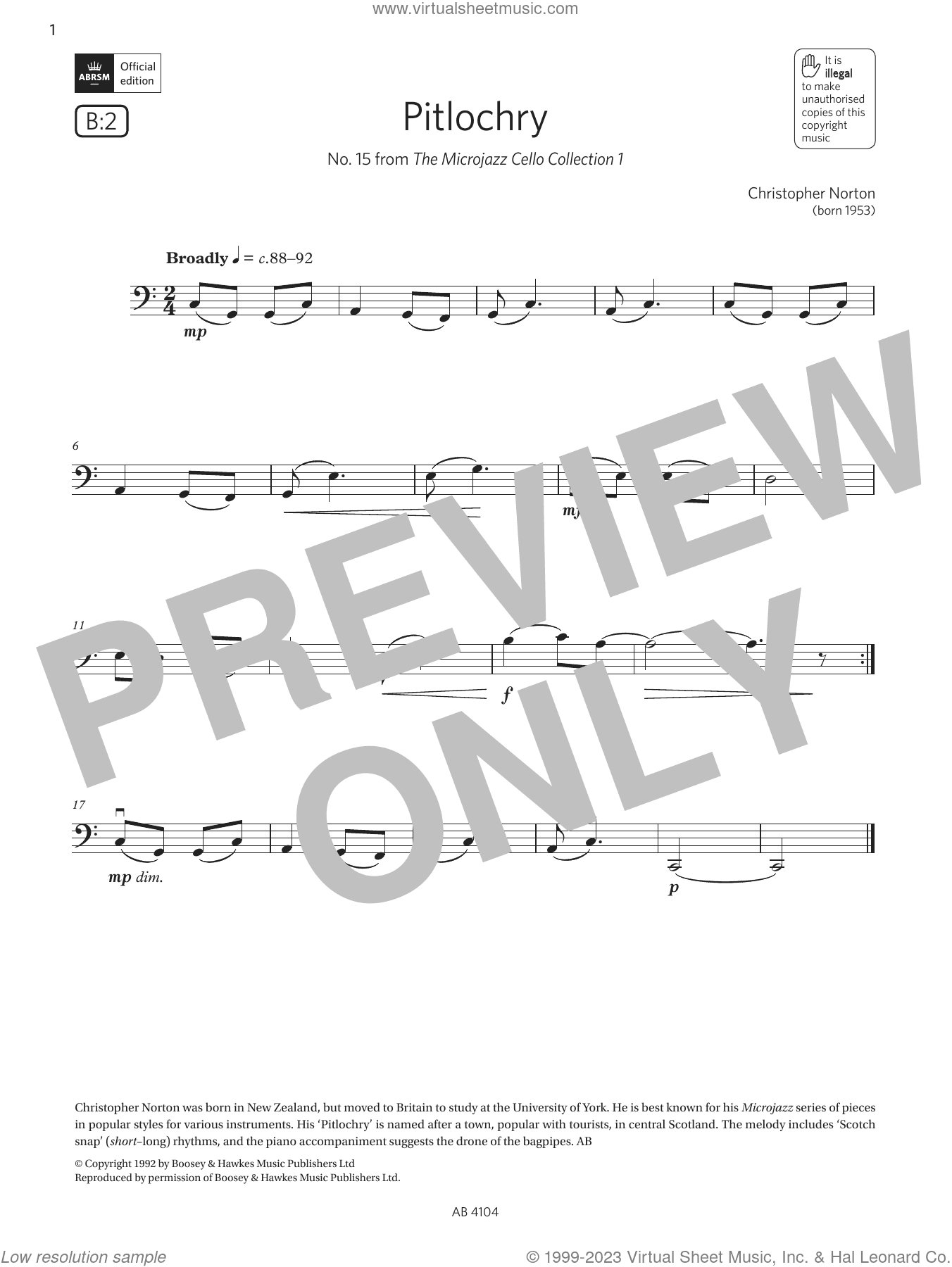Pitlochry (Grade 1, B2, from the ABRSM Cello Syllabus from 2024)