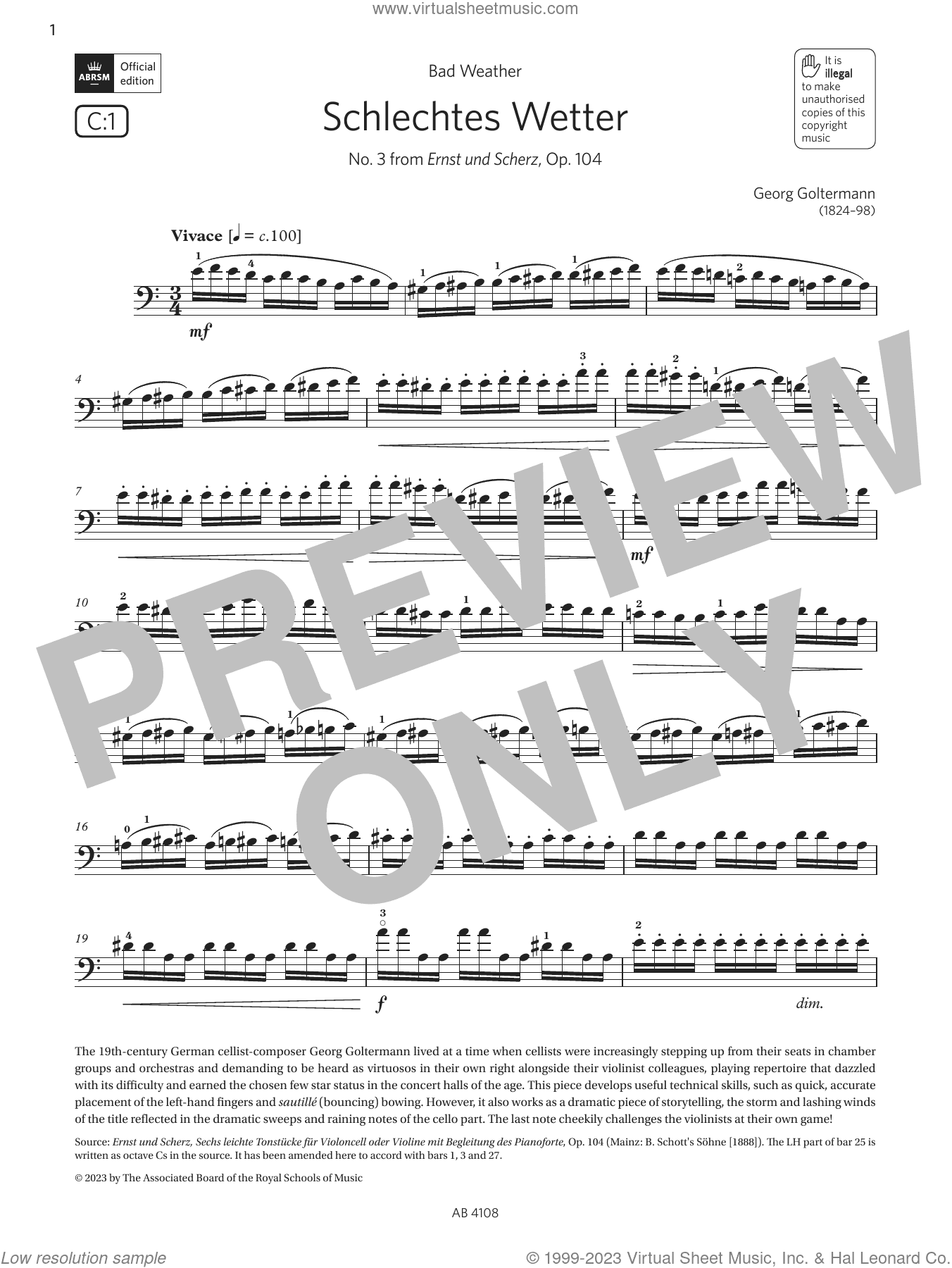 Schlechtes Wetter (Grade 5, C1, from the ABRSM Cello Syllabus from 2024)