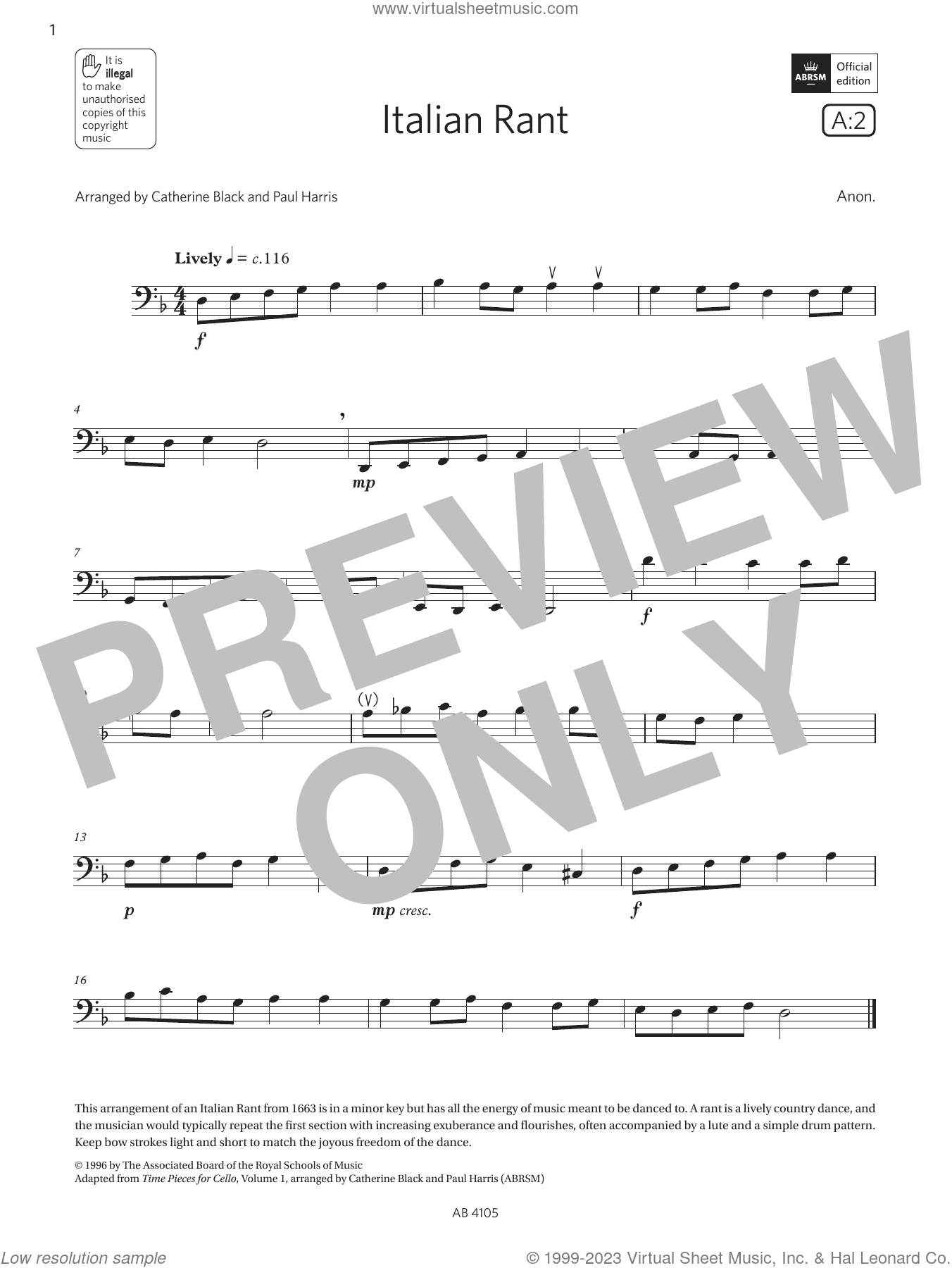 Italian Rant (Grade 2, A2, from the ABRSM Cello Syllabus from 2024)