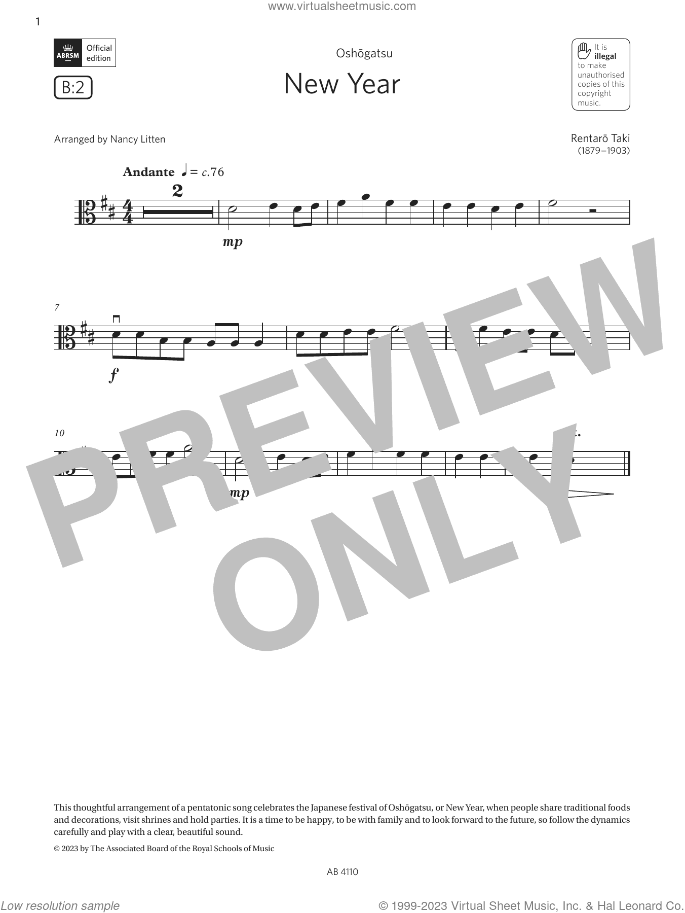 New Year (Grade Initial, B2, from the ABRSM Viola Syllabus from 2024)