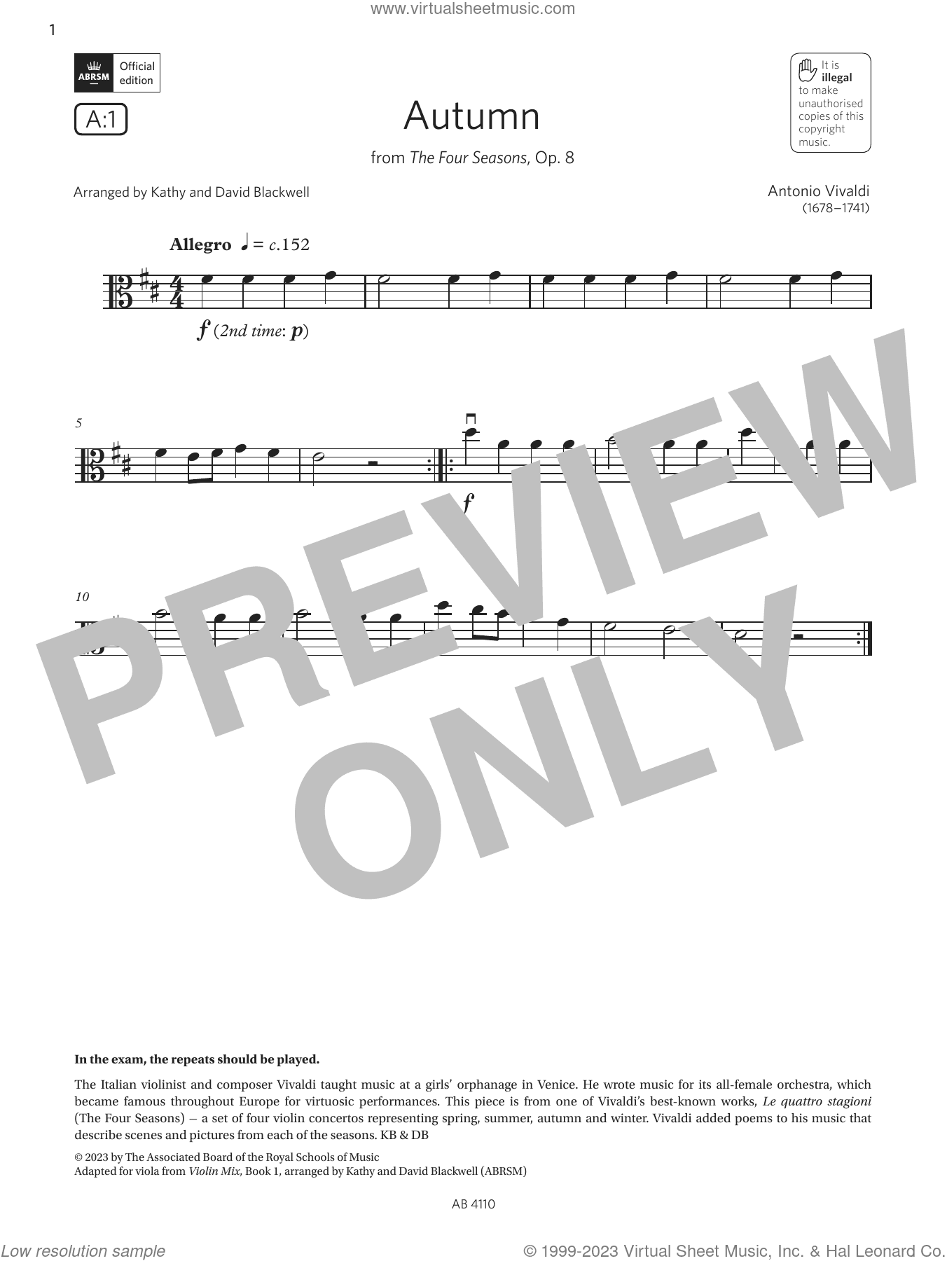 Autumn (Grade Initial, A1, from the ABRSM Viola Syllabus from 2024)
