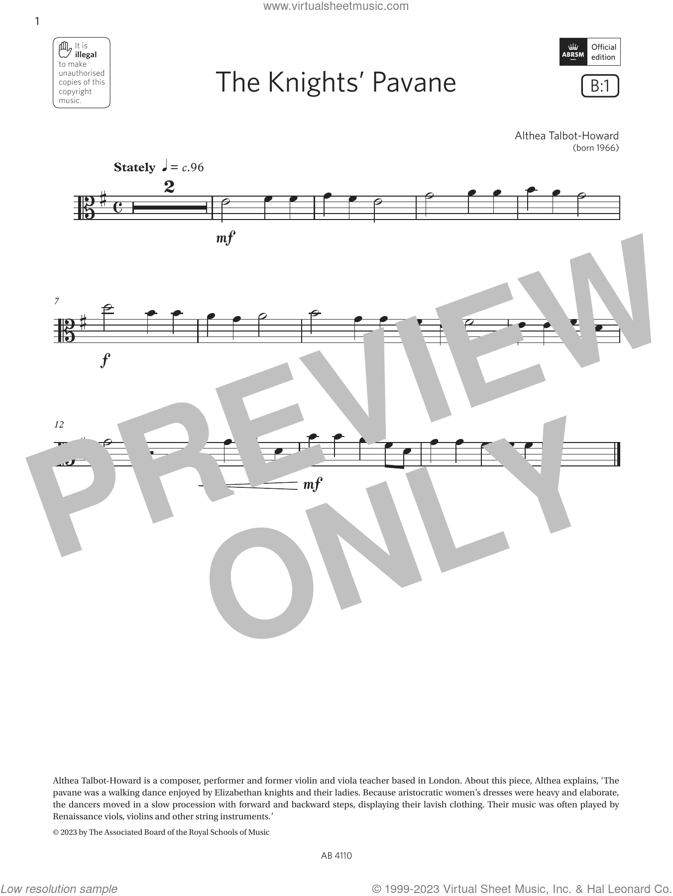 The Knights' Pavane (Grade Initial, B1, from the ABRSM Viola Syllabus from 2024)