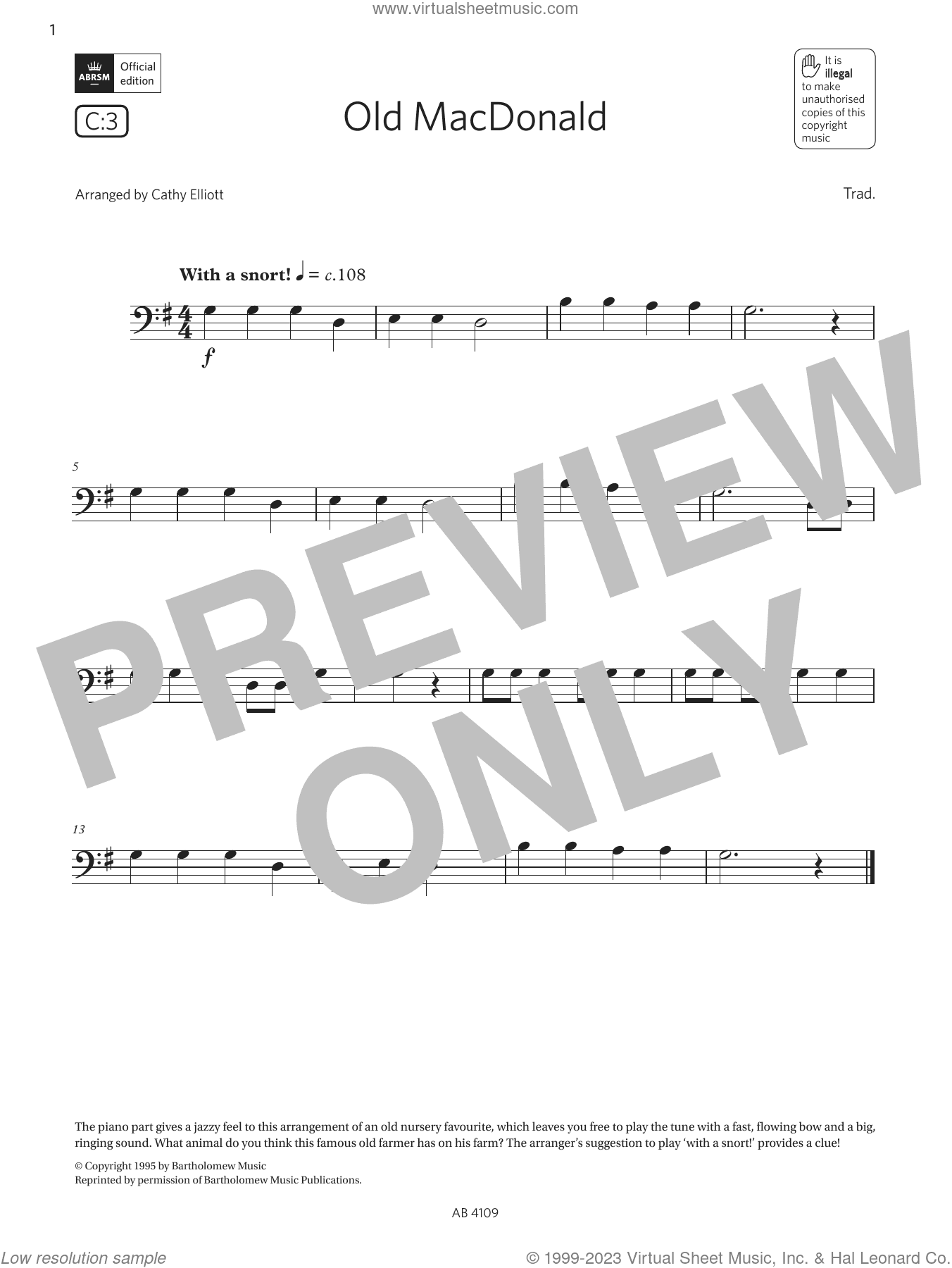 Old MacDonald (Grade Initial, C3, from the ABRSM Double Bass Syllabus from 2024)