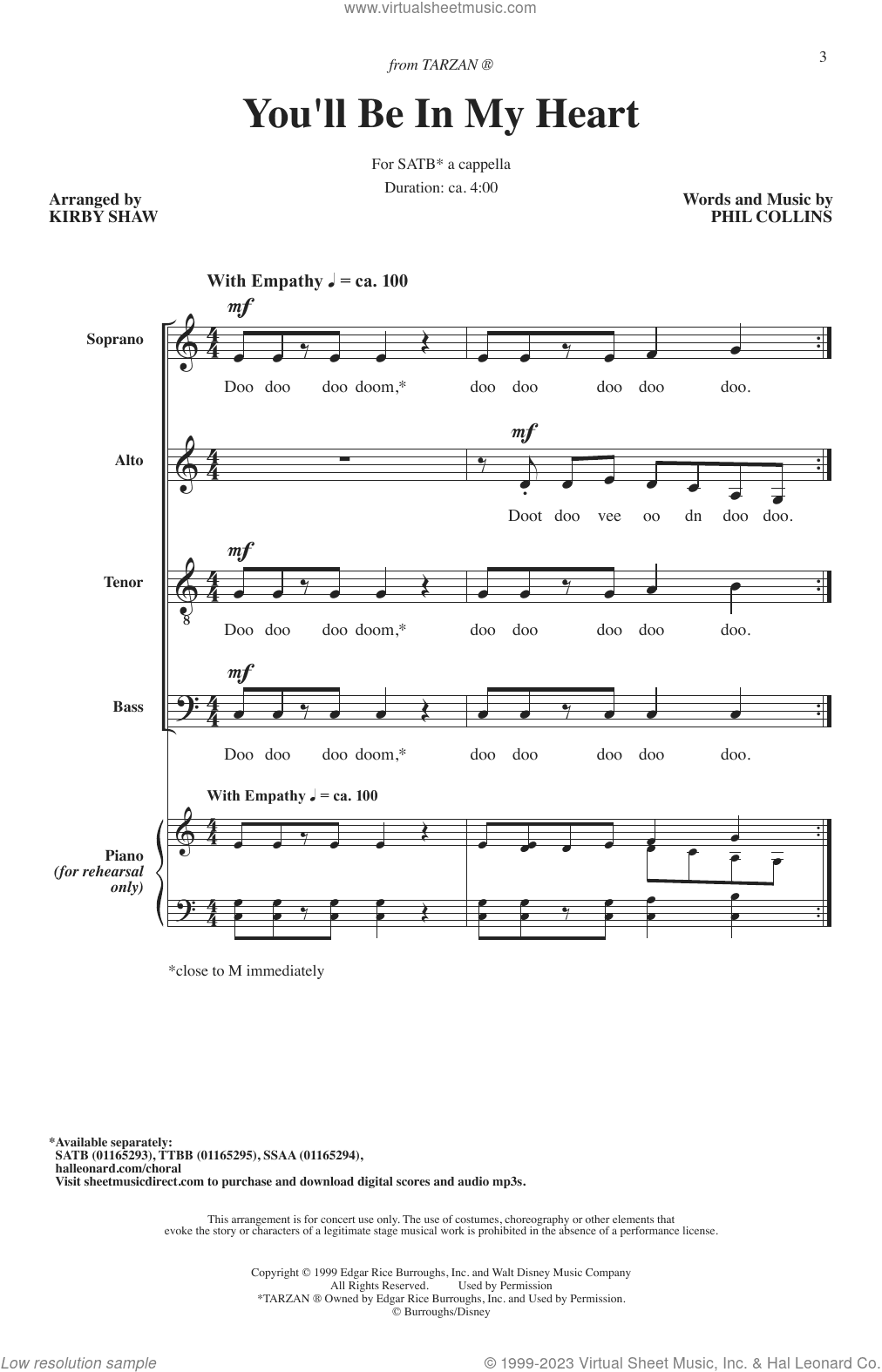 You'll Be In My Heart (Pop Version) (from Tarzan) (arr. Kirby Shaw)