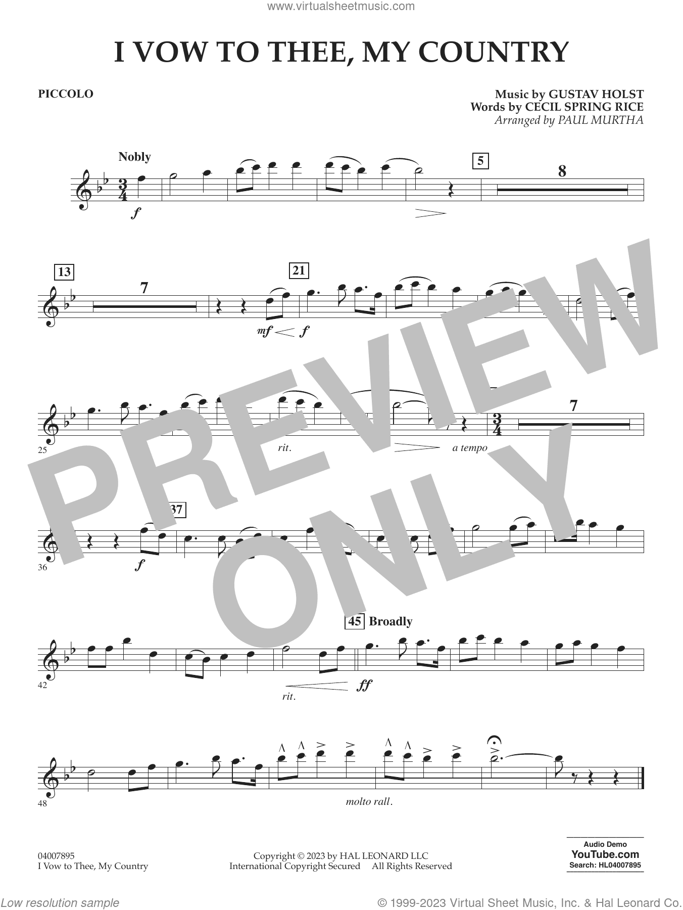 I Vow To Thee, My Country (arr. Murtha)