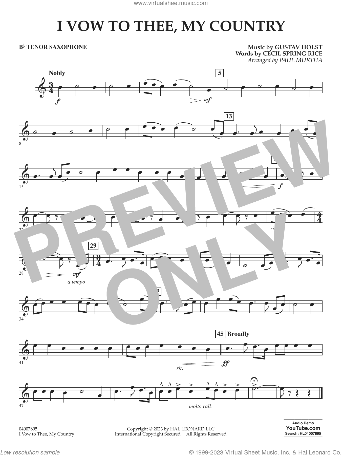 I Vow To Thee, My Country (arr. Murtha)