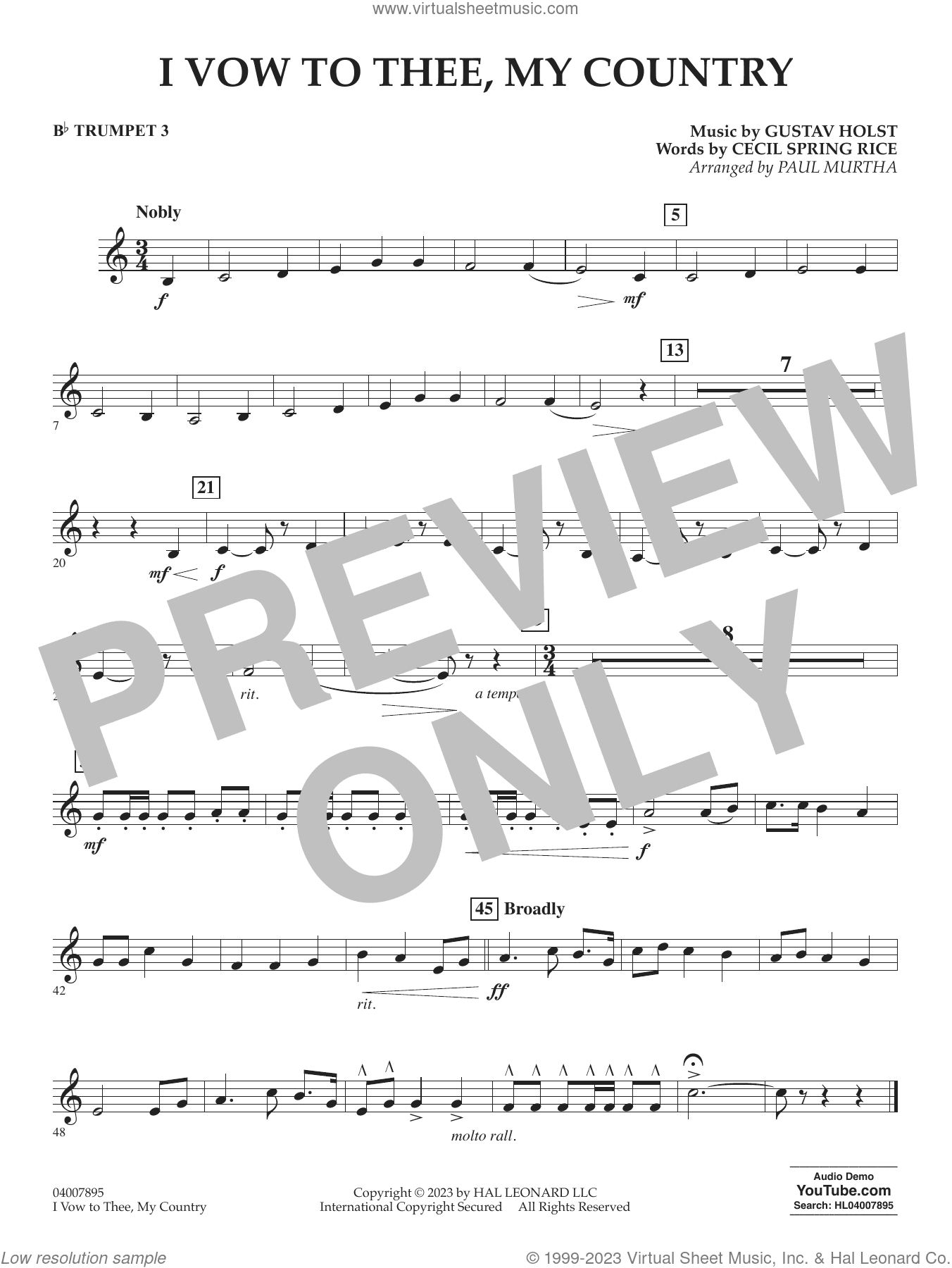I Vow To Thee, My Country (arr. Murtha)