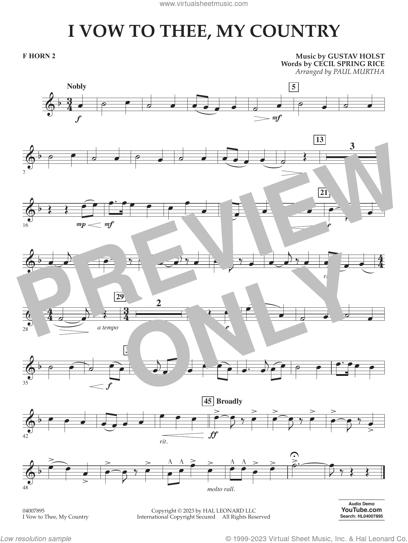 I Vow To Thee, My Country (arr. Murtha)