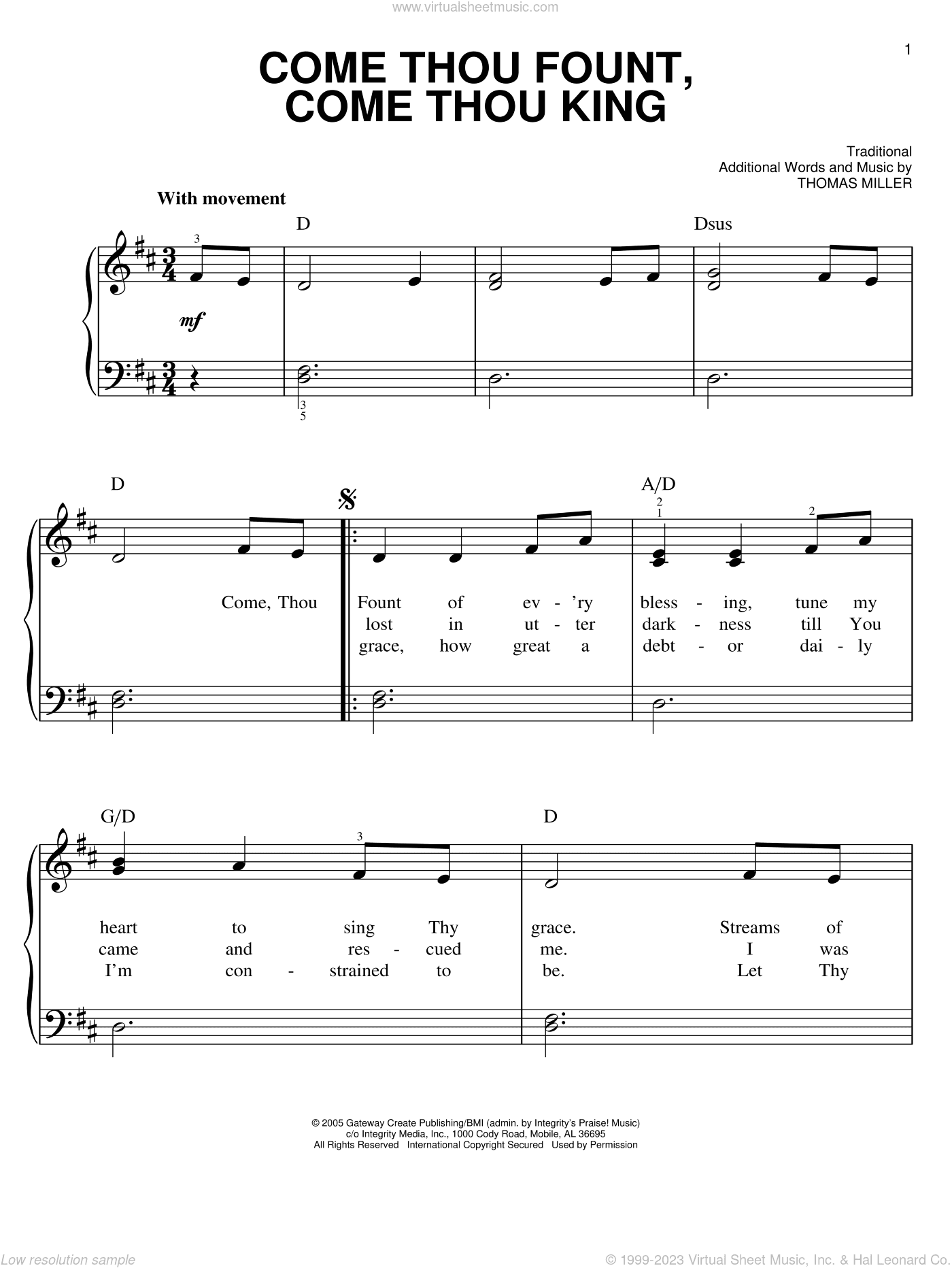 Come Thou Fount, Come Thou King, (easy)