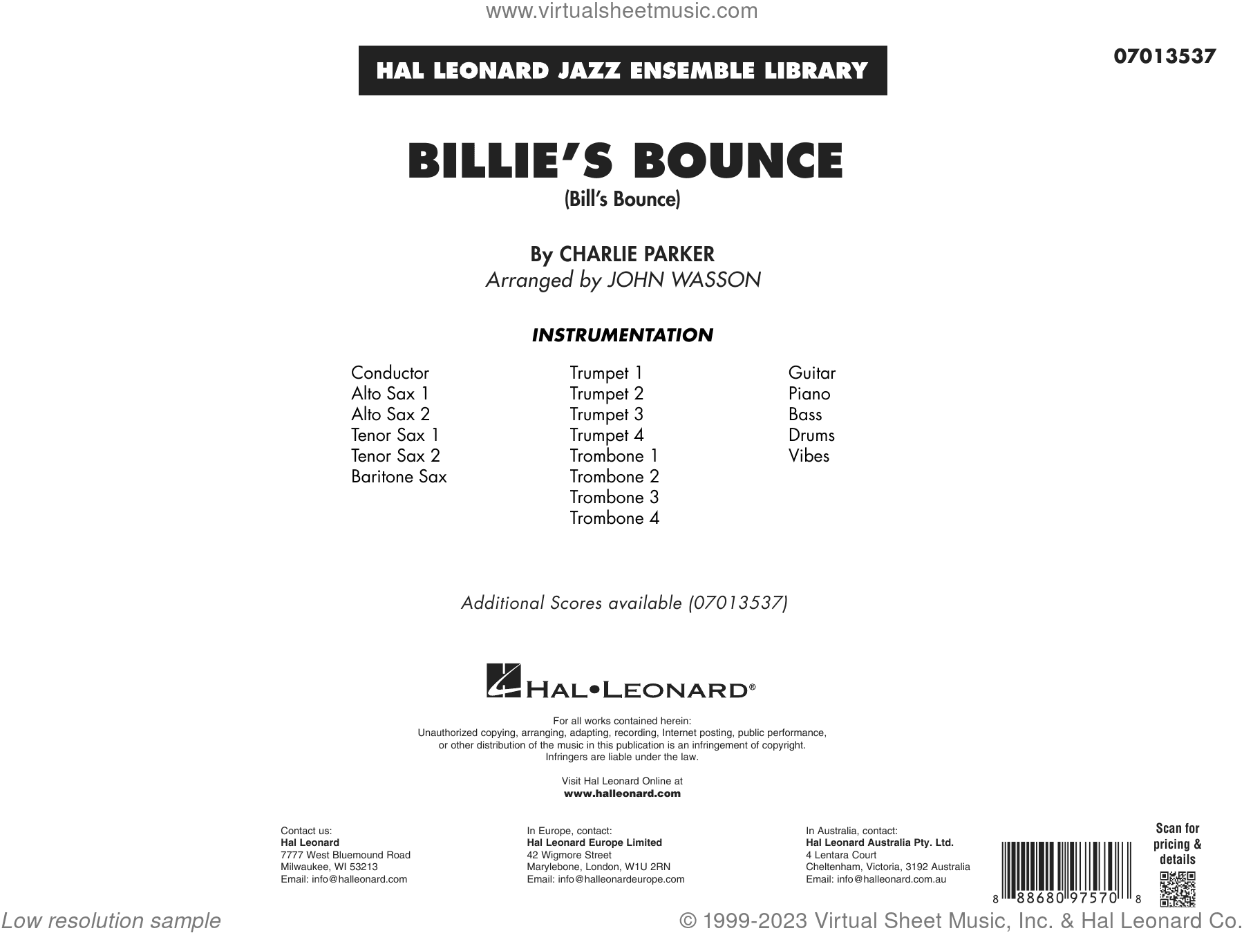 Billie's Bounce (arr. John Wasson) (COMPLETE)