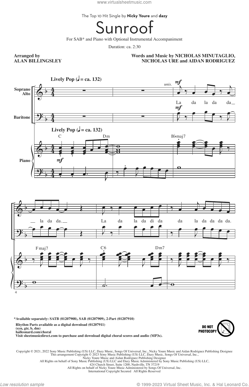 Sunroof (arr. Alan Billingsley)