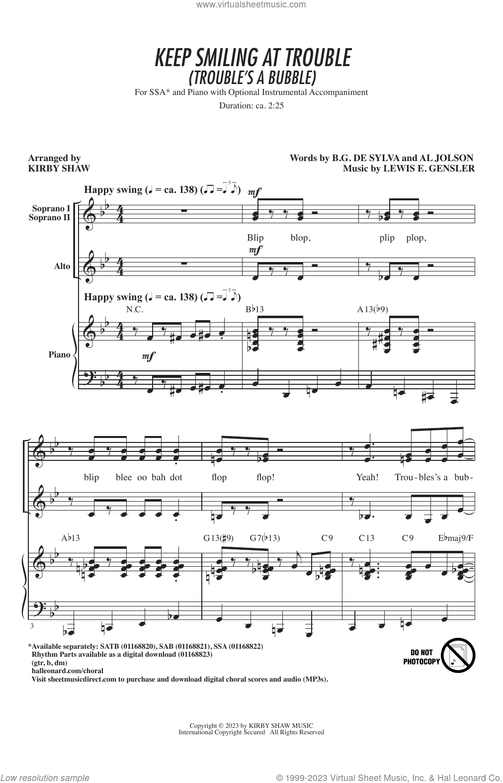 Keep Smiling At Trouble (Trouble's A Bubble) (arr. Kirby Shaw)
