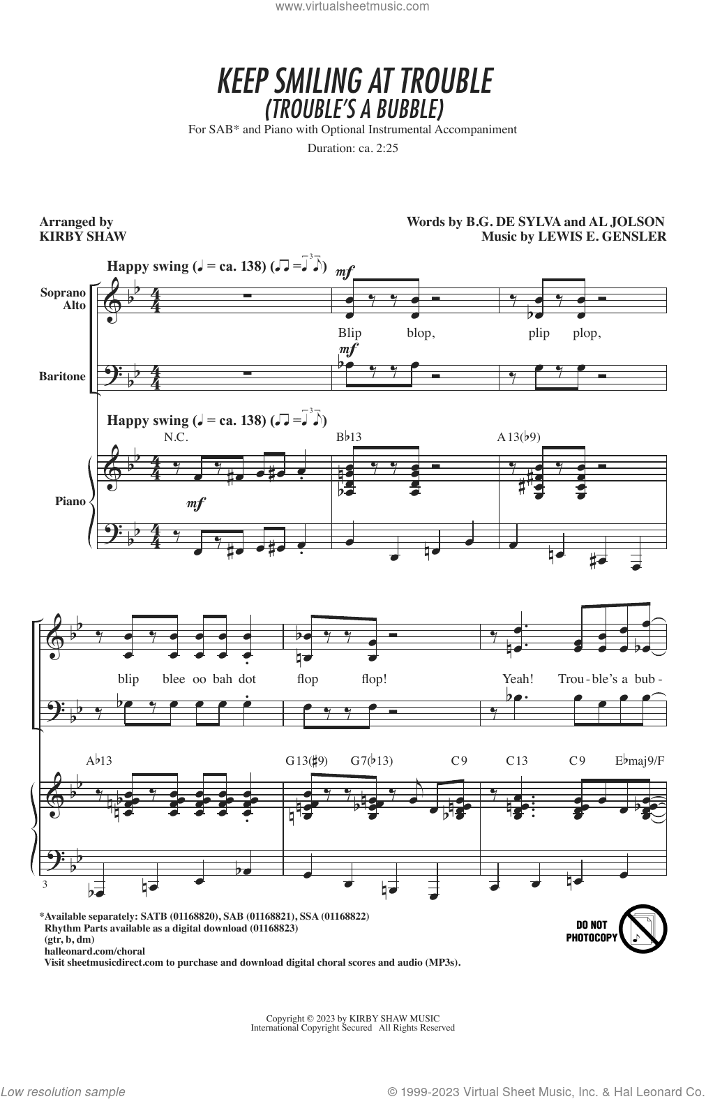 Keep Smiling At Trouble (Trouble's A Bubble) (arr. Kirby Shaw)