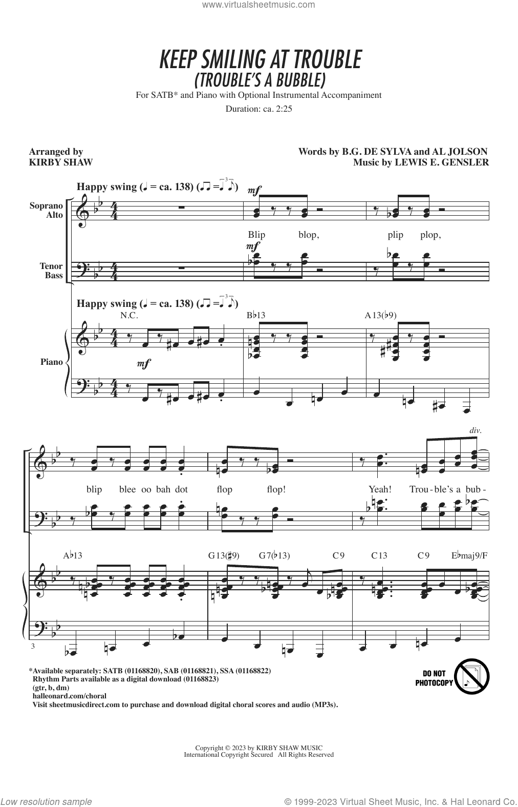 Keep Smiling At Trouble (Trouble's A Bubble) (arr. Kirby Shaw)