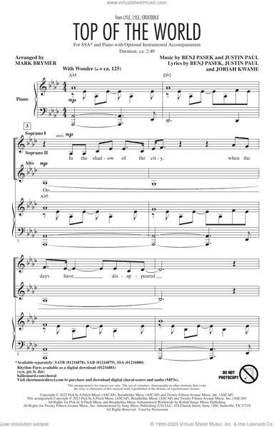 Top Of The World (from Lyle, Lyle, Crocodile) (arr. Mark Brymer)