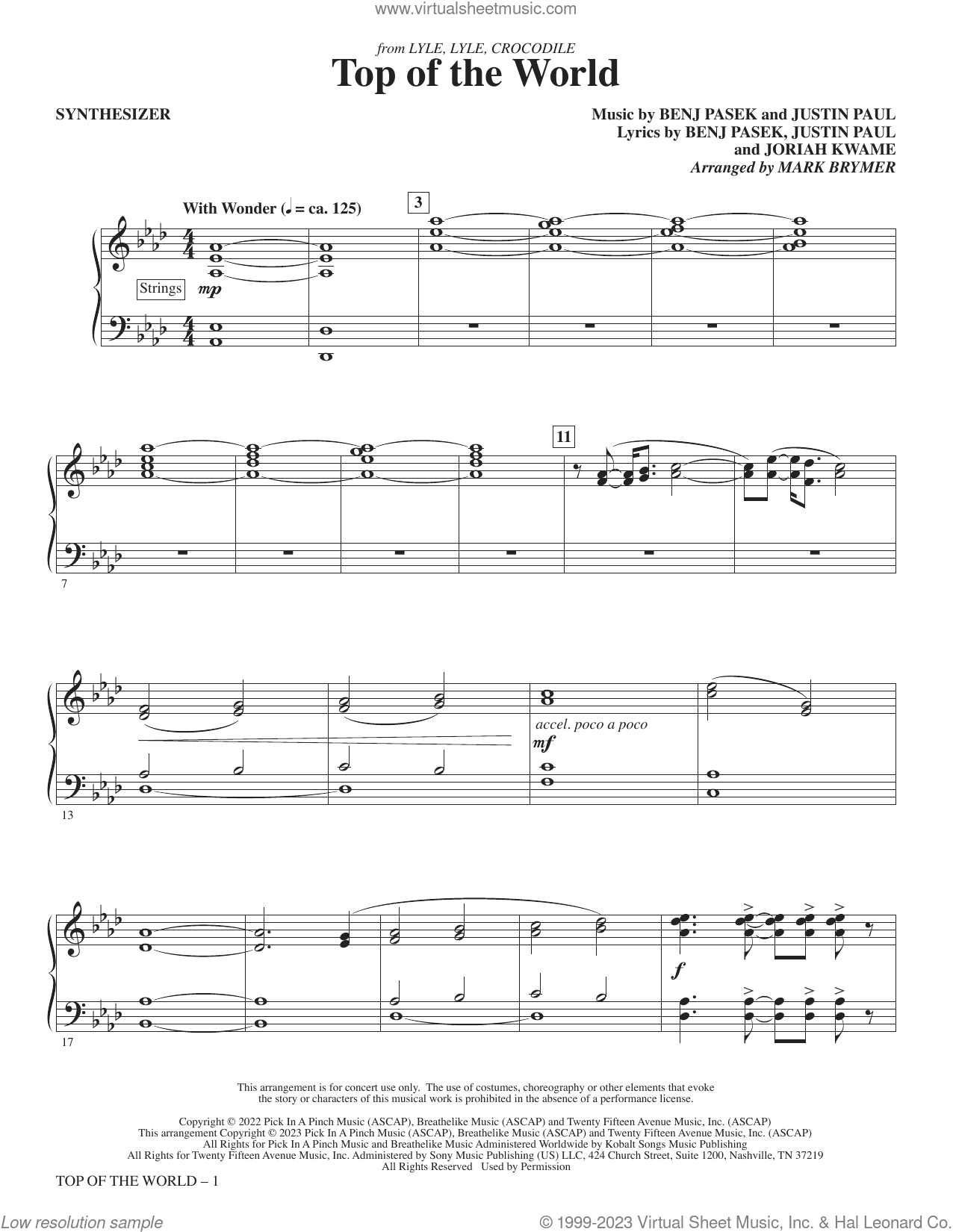 Top Of The World (from Lyle, Lyle, Crocodile) (arr. Mark Brymer)